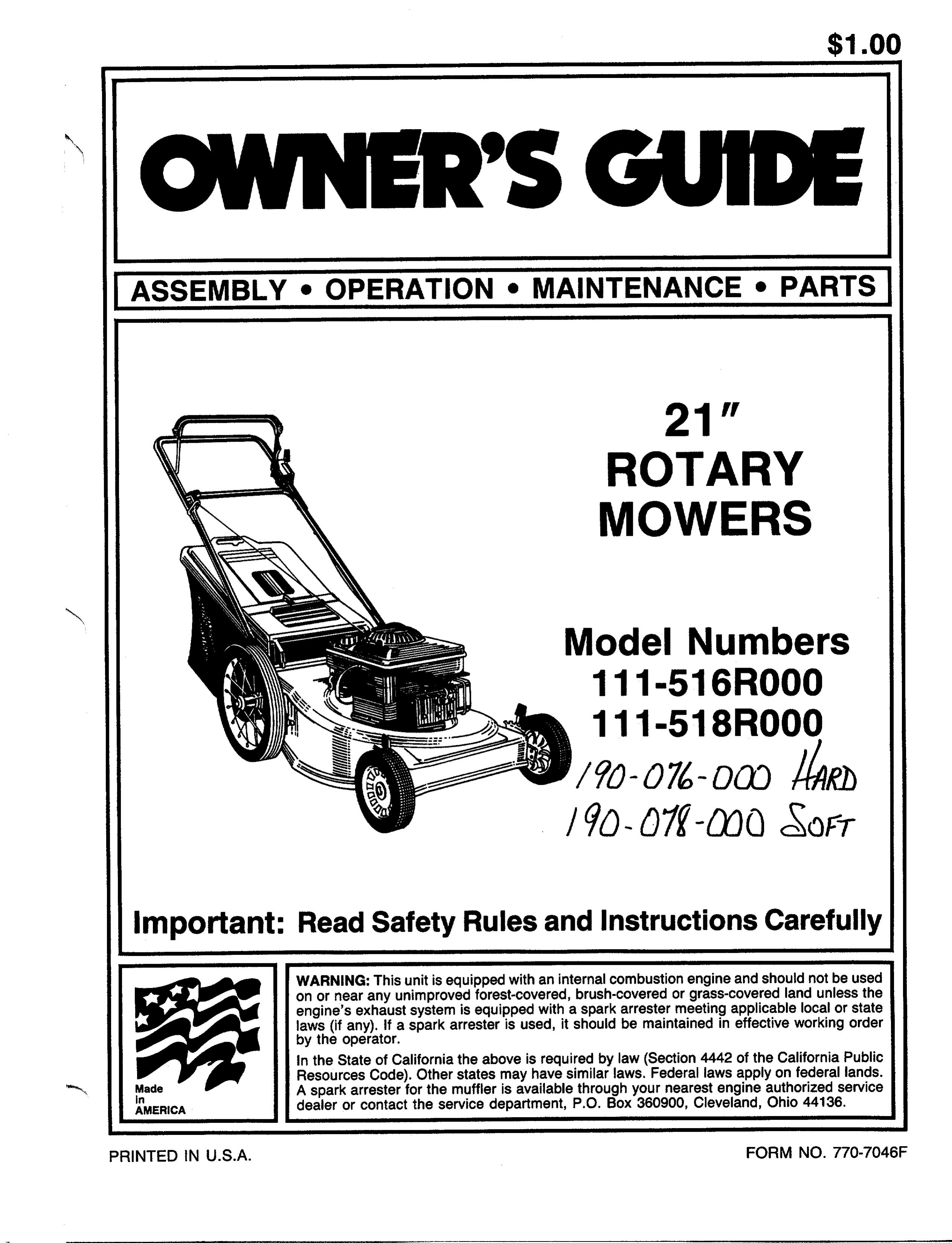 Bolens 111-518R000 Lawn Mower User Manual