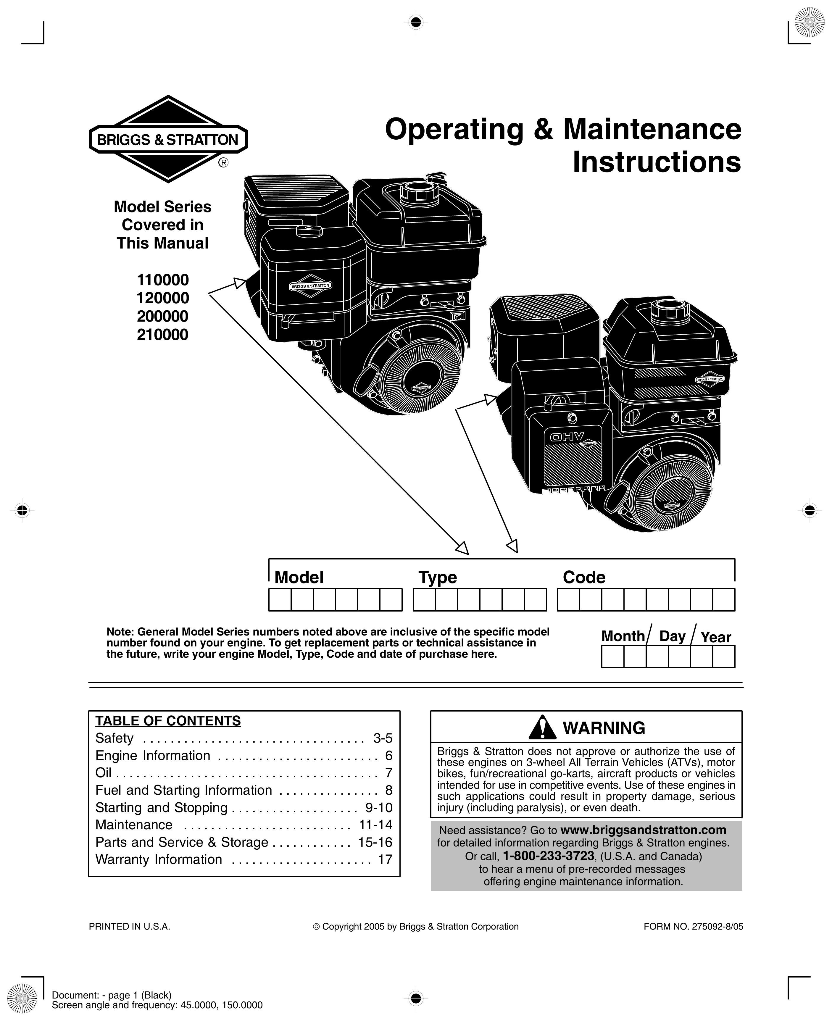 Briggs & Stratton 110000 Lawn Mower User Manual