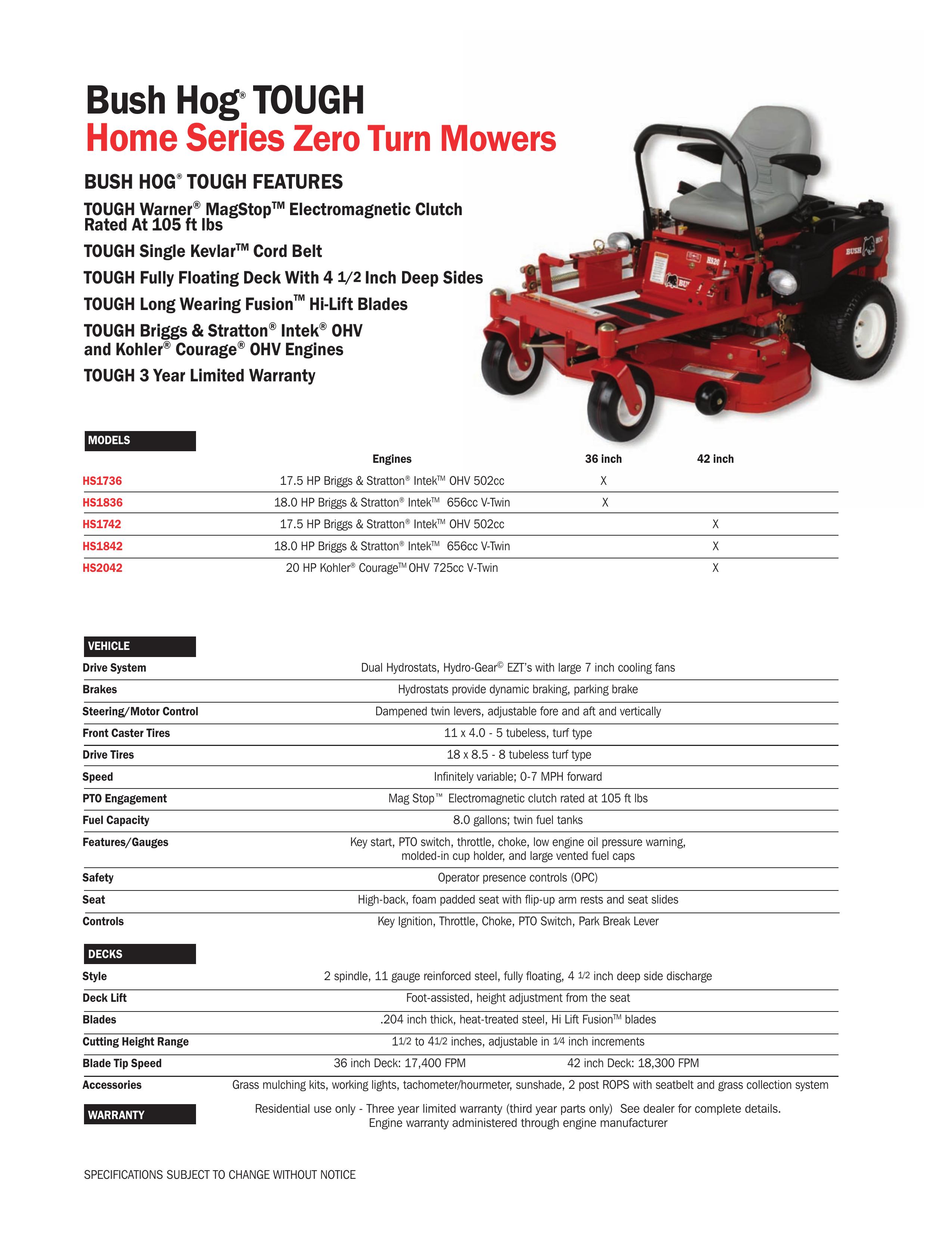 Bush Hog HS1836 Lawn Mower User Manual