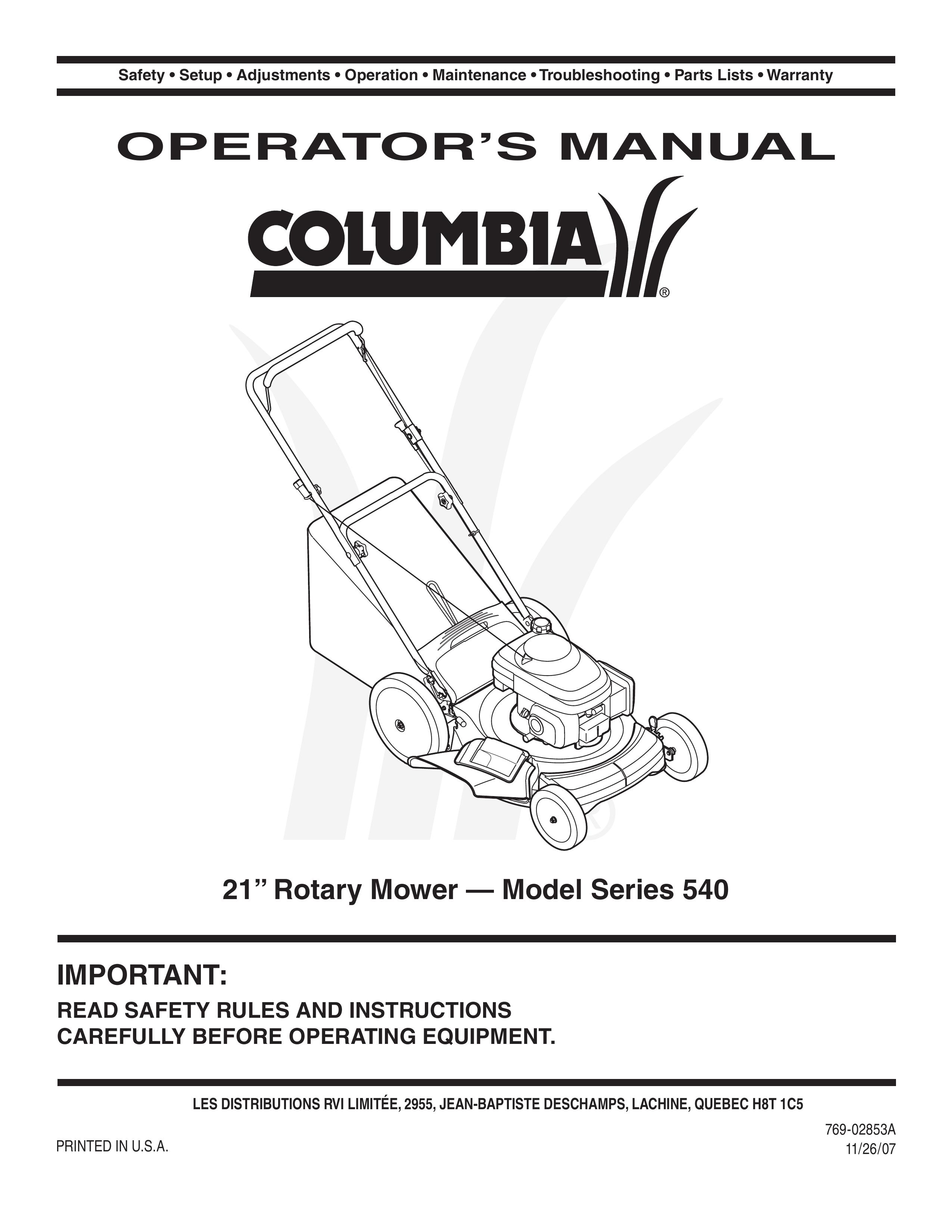 Columbian Home Products 540 Lawn Mower User Manual