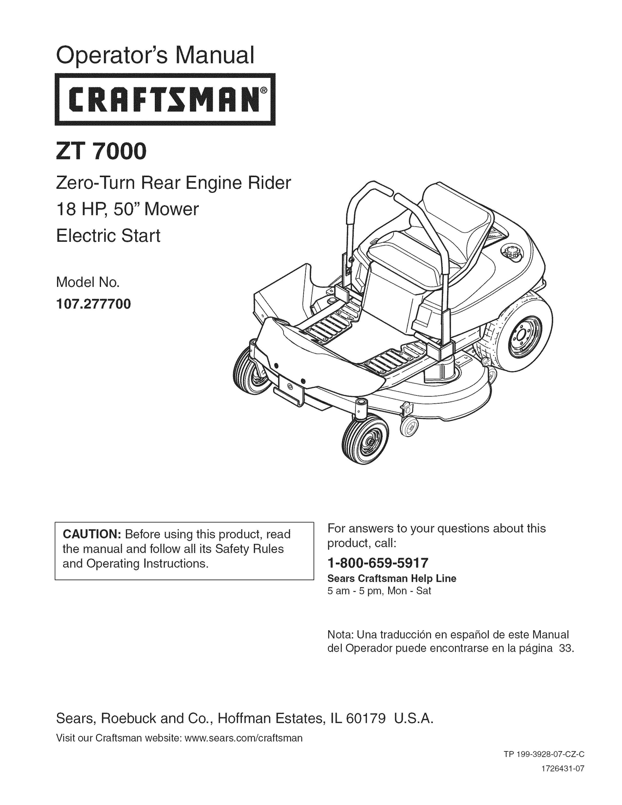 Craftsman 107.2777 Lawn Mower User Manual