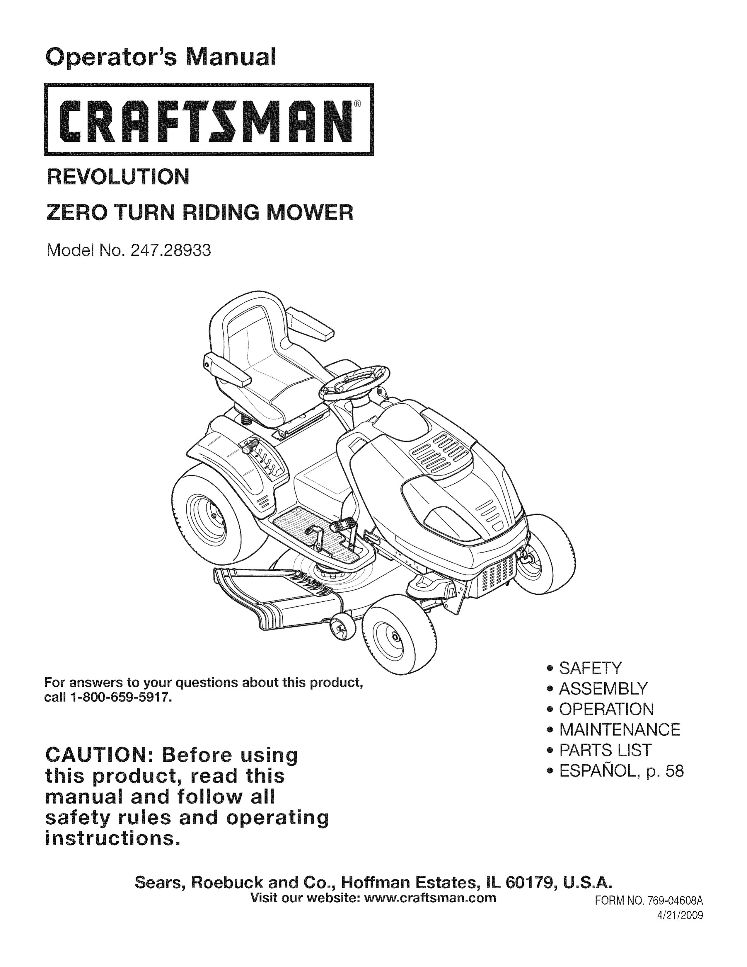 Craftsman 247.28933 Lawn Mower User Manual
