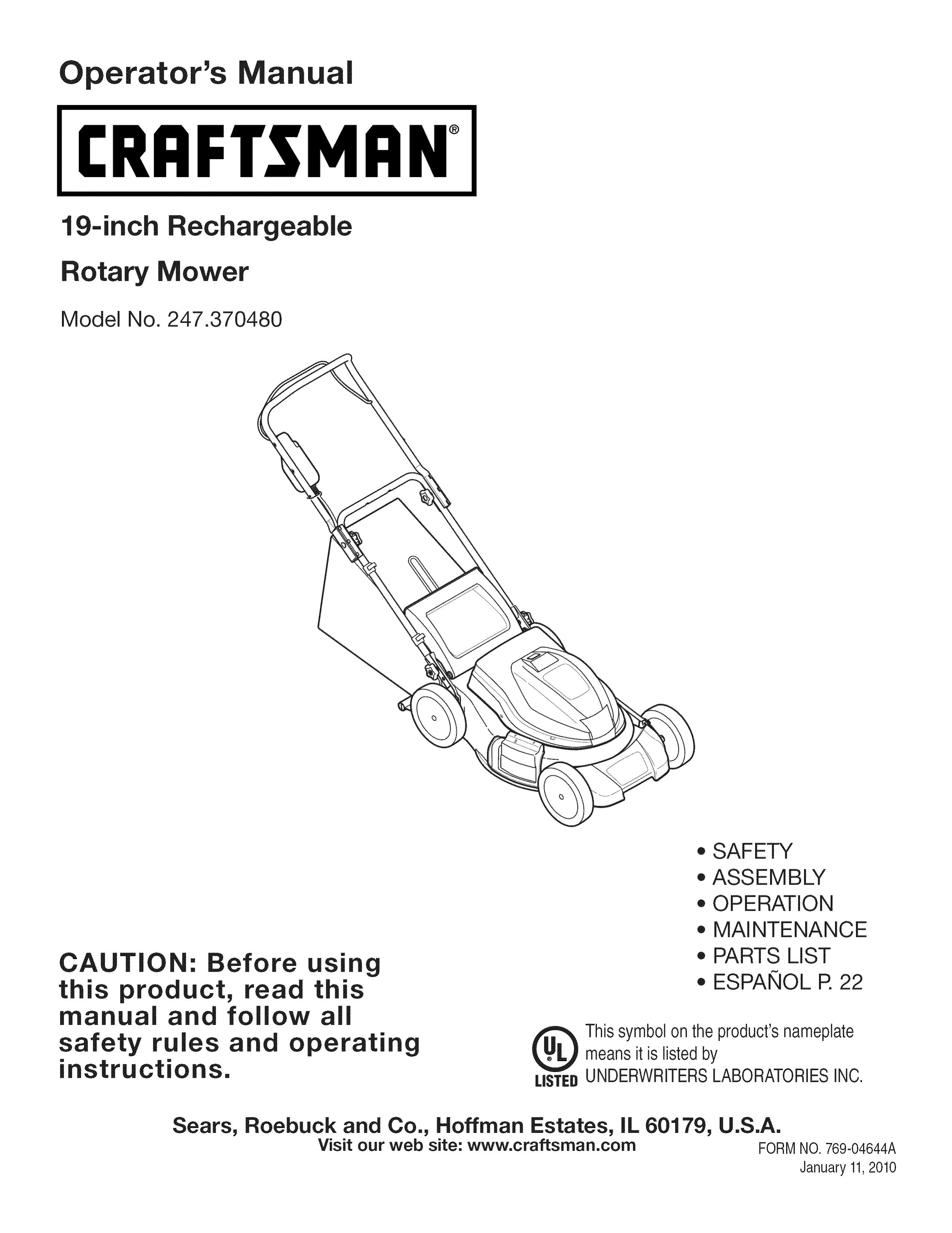 Craftsman 247.370480 Lawn Mower User Manual