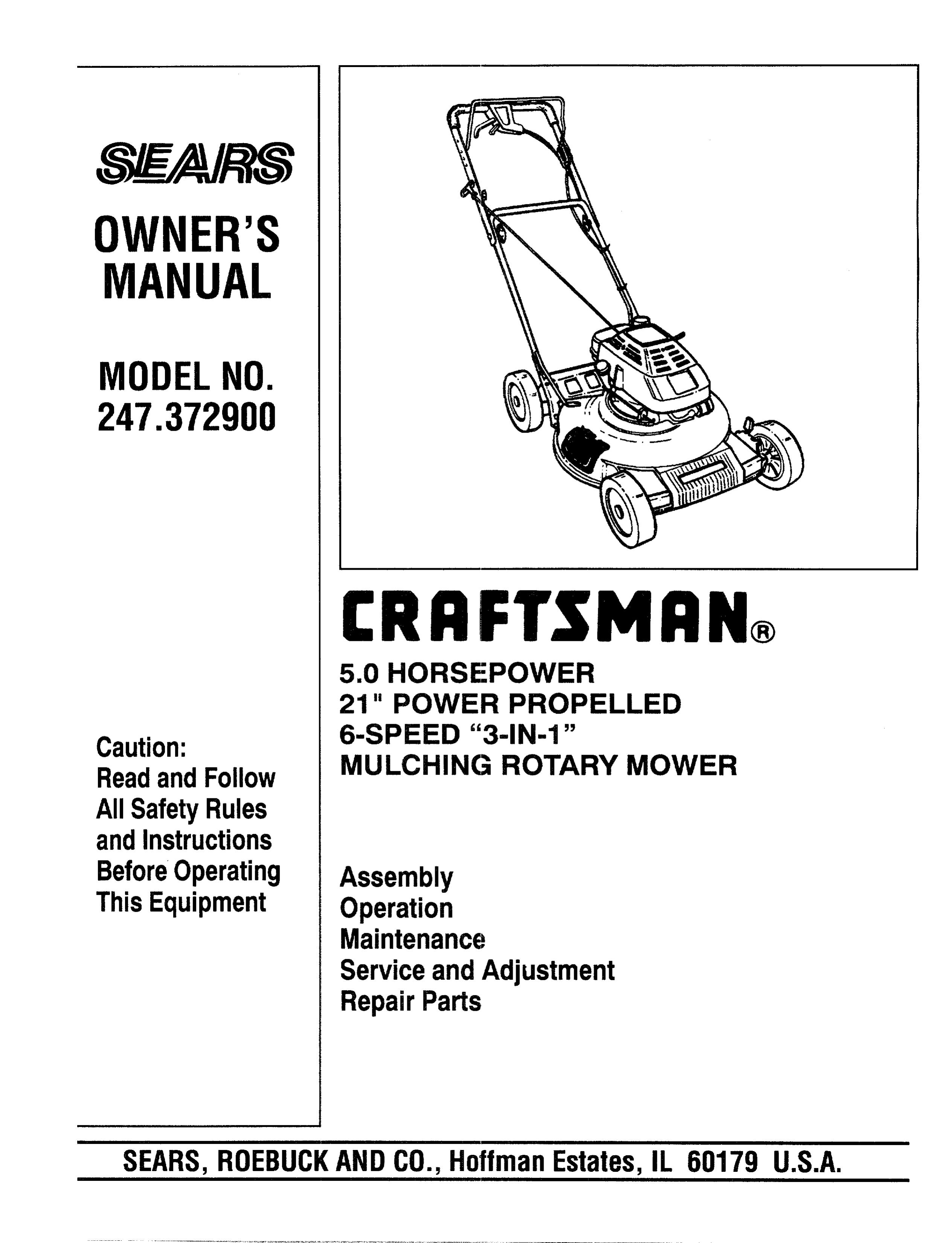 Craftsman 247.3729 Lawn Mower User Manual
