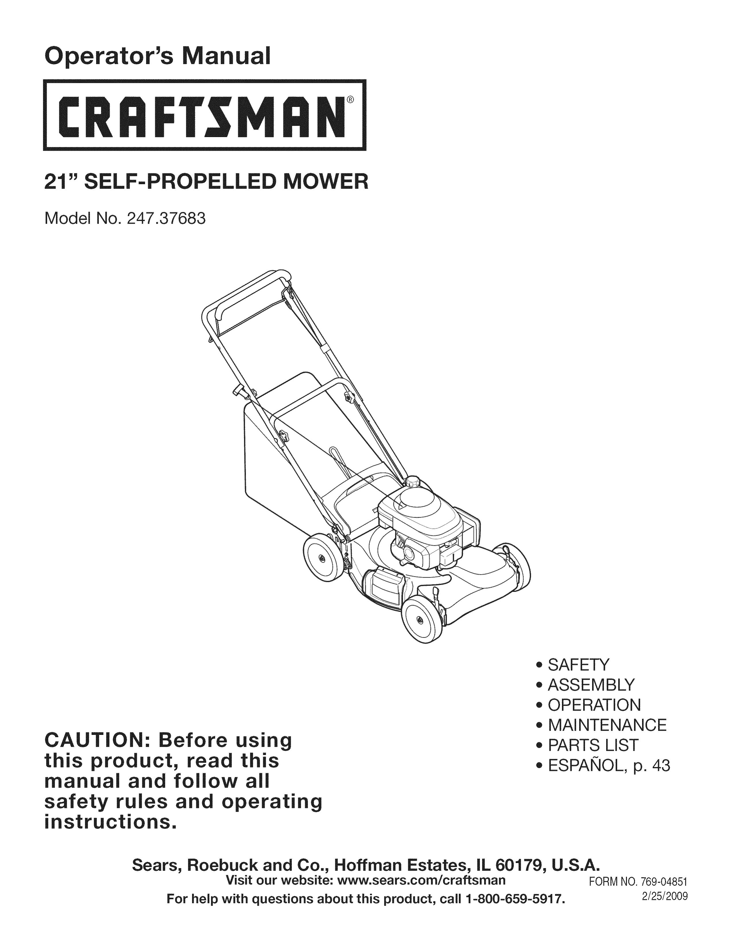 Craftsman 247.37683 Lawn Mower User Manual