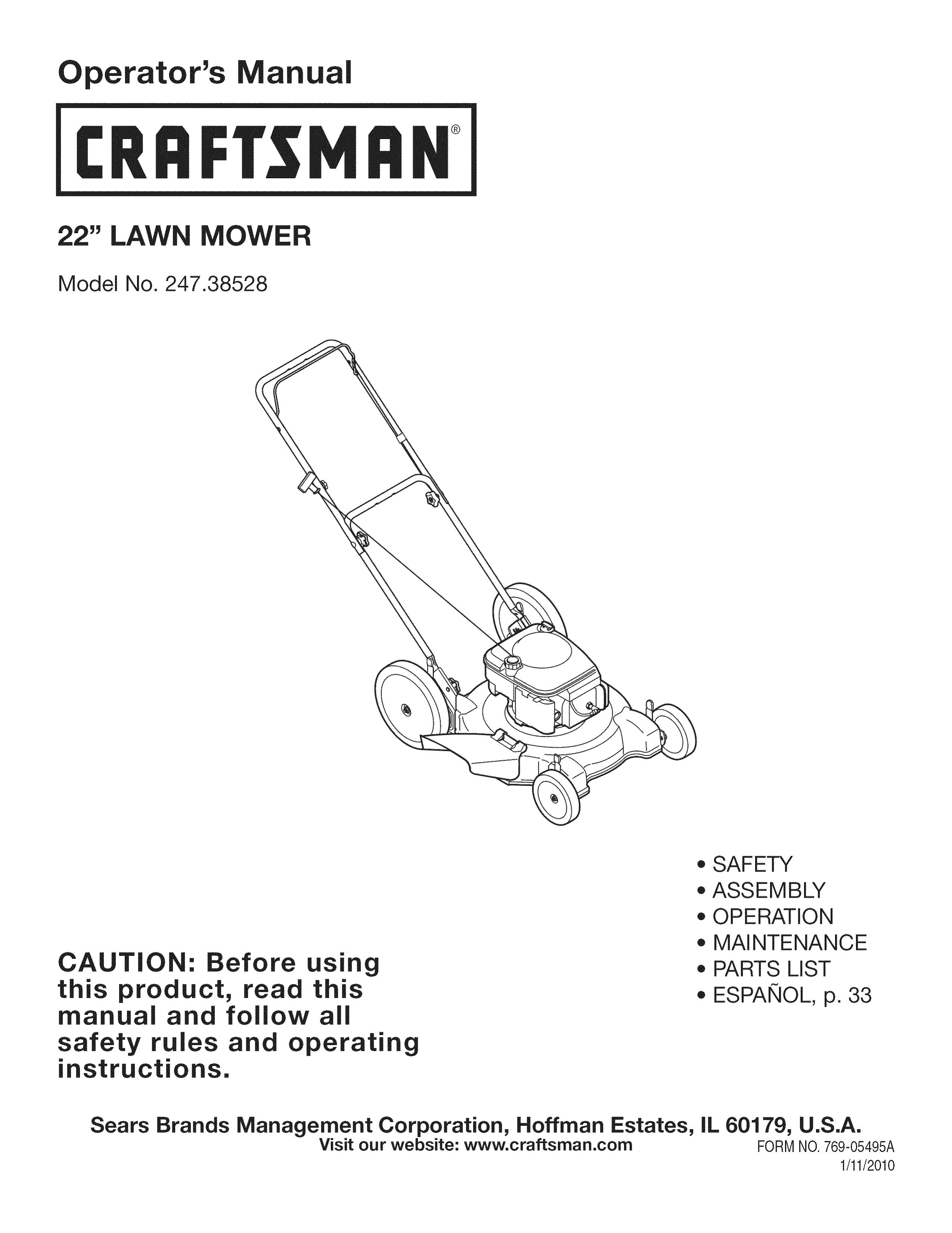 Craftsman 247.38528 Lawn Mower User Manual