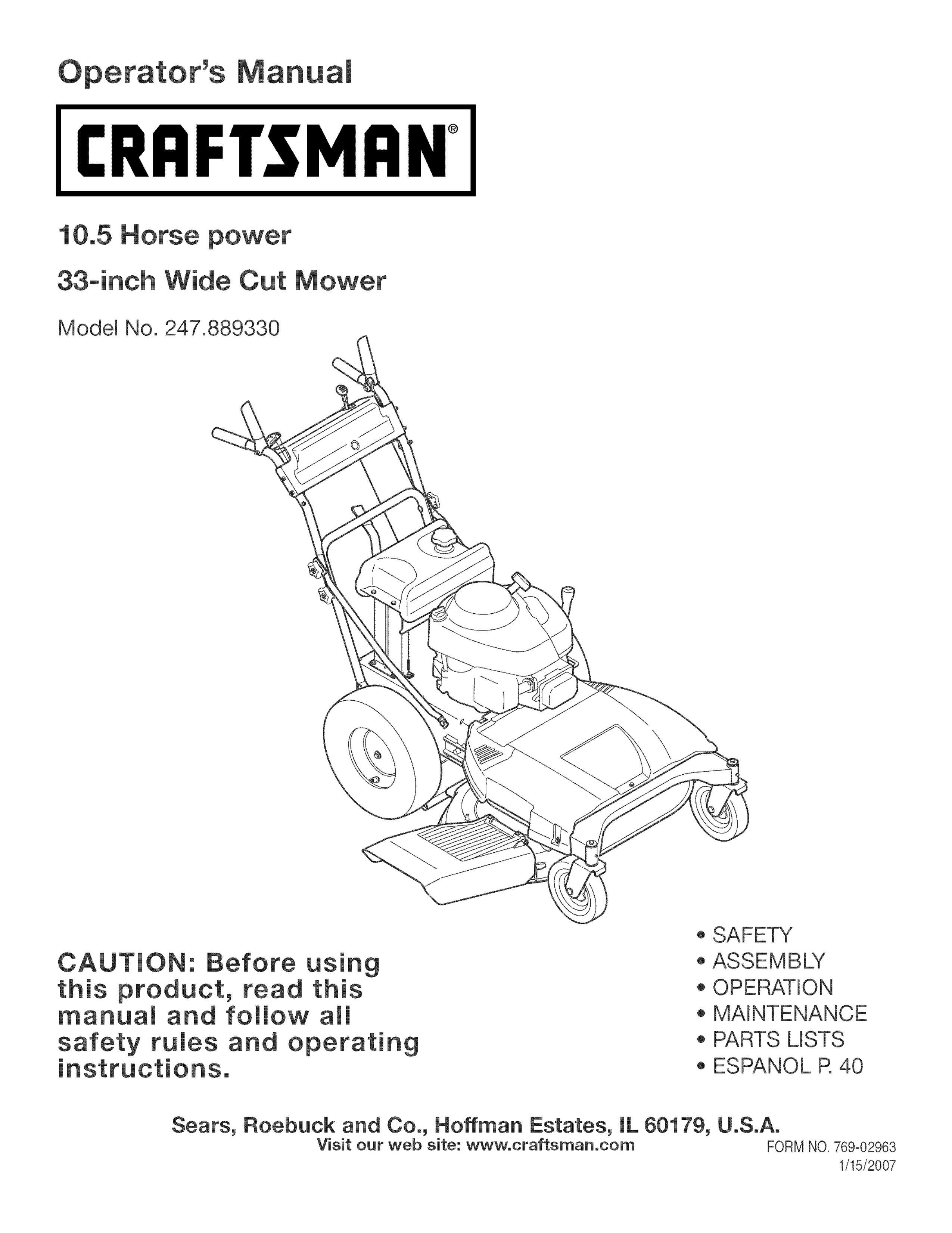 Craftsman 247.88933 Lawn Mower User Manual