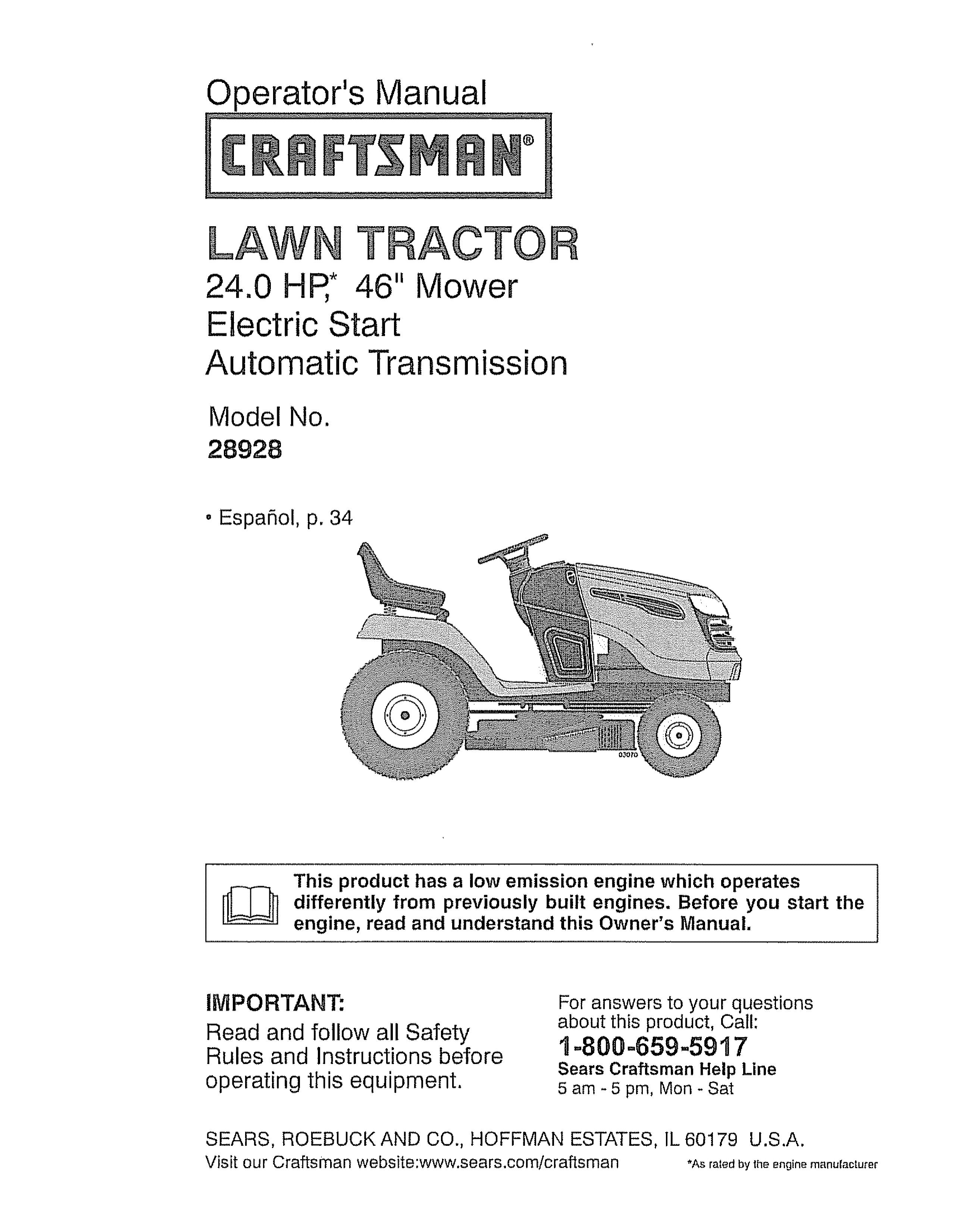 Craftsman 28928 Lawn Mower User Manual