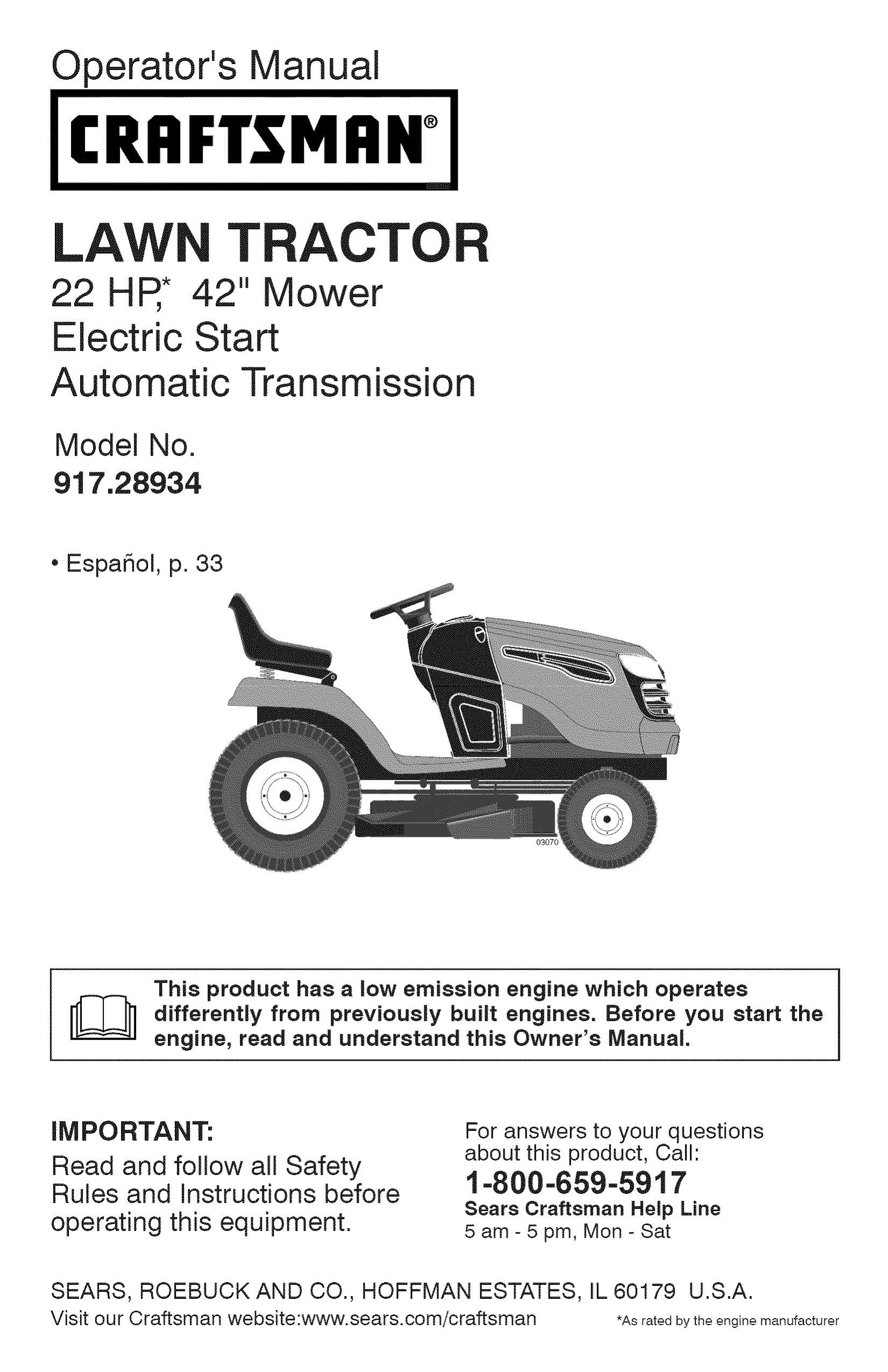Craftsman 28934 Lawn Mower User Manual