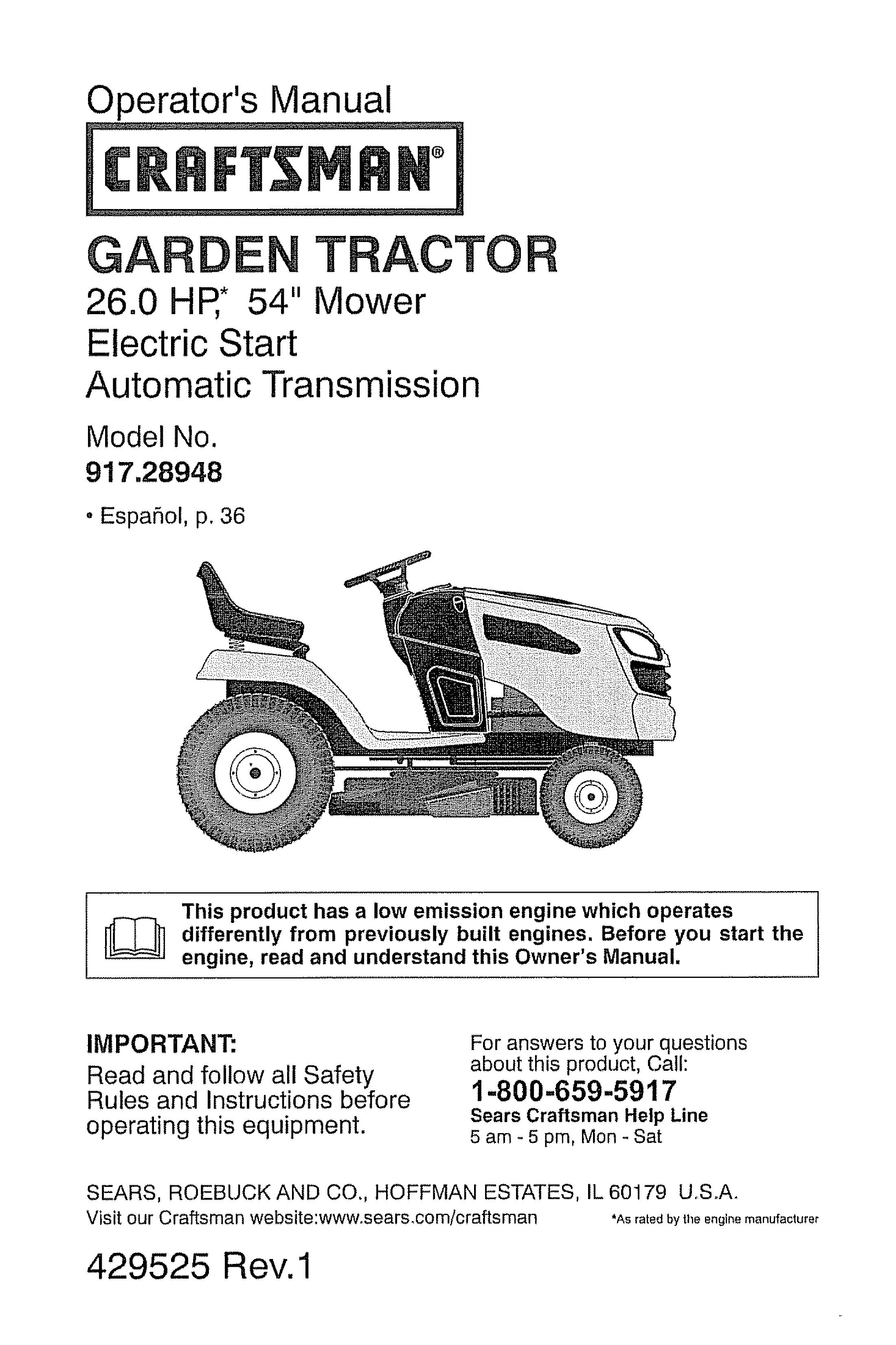 Craftsman 28948 Lawn Mower User Manual