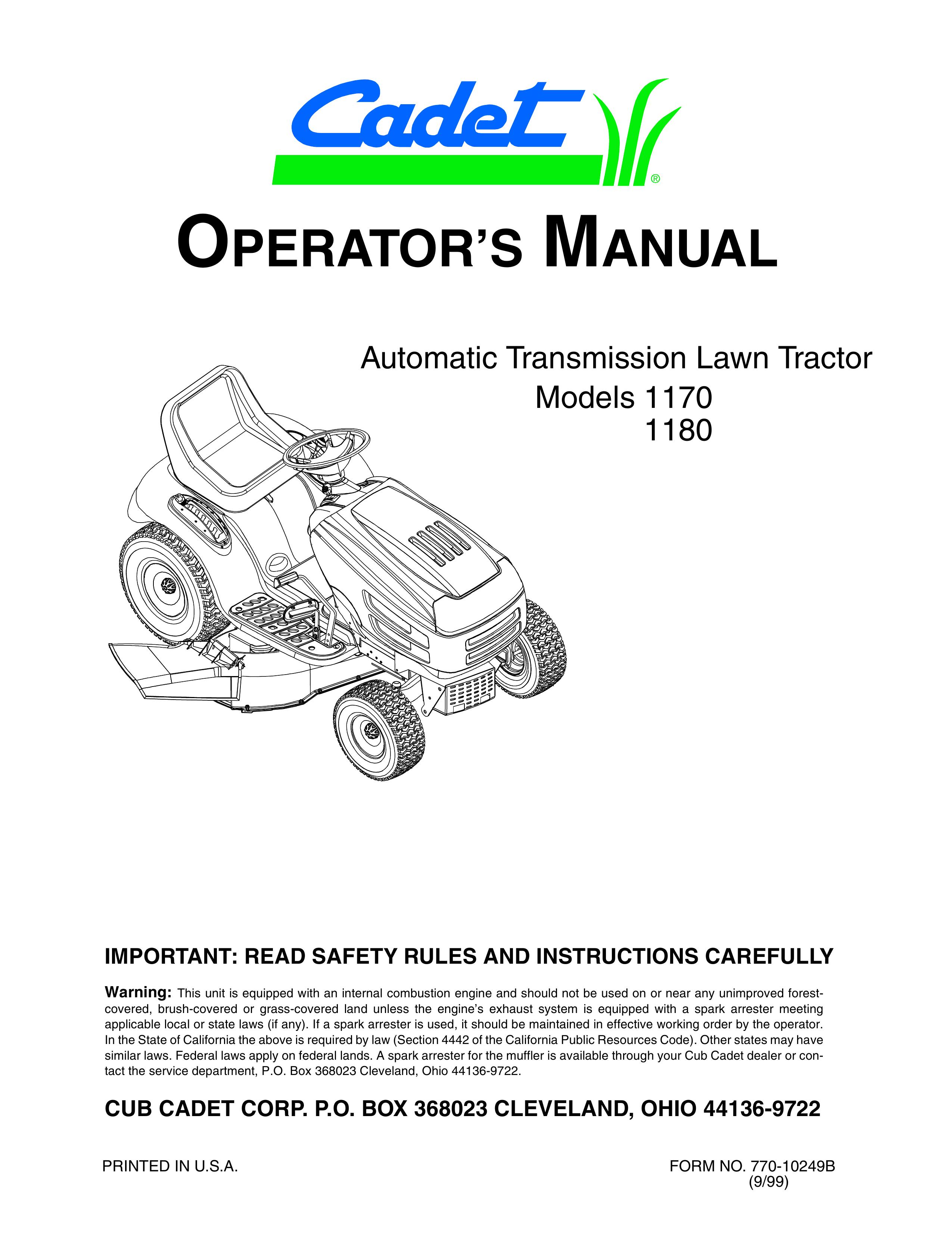 Cub Cadet 1170 Lawn Mower User Manual