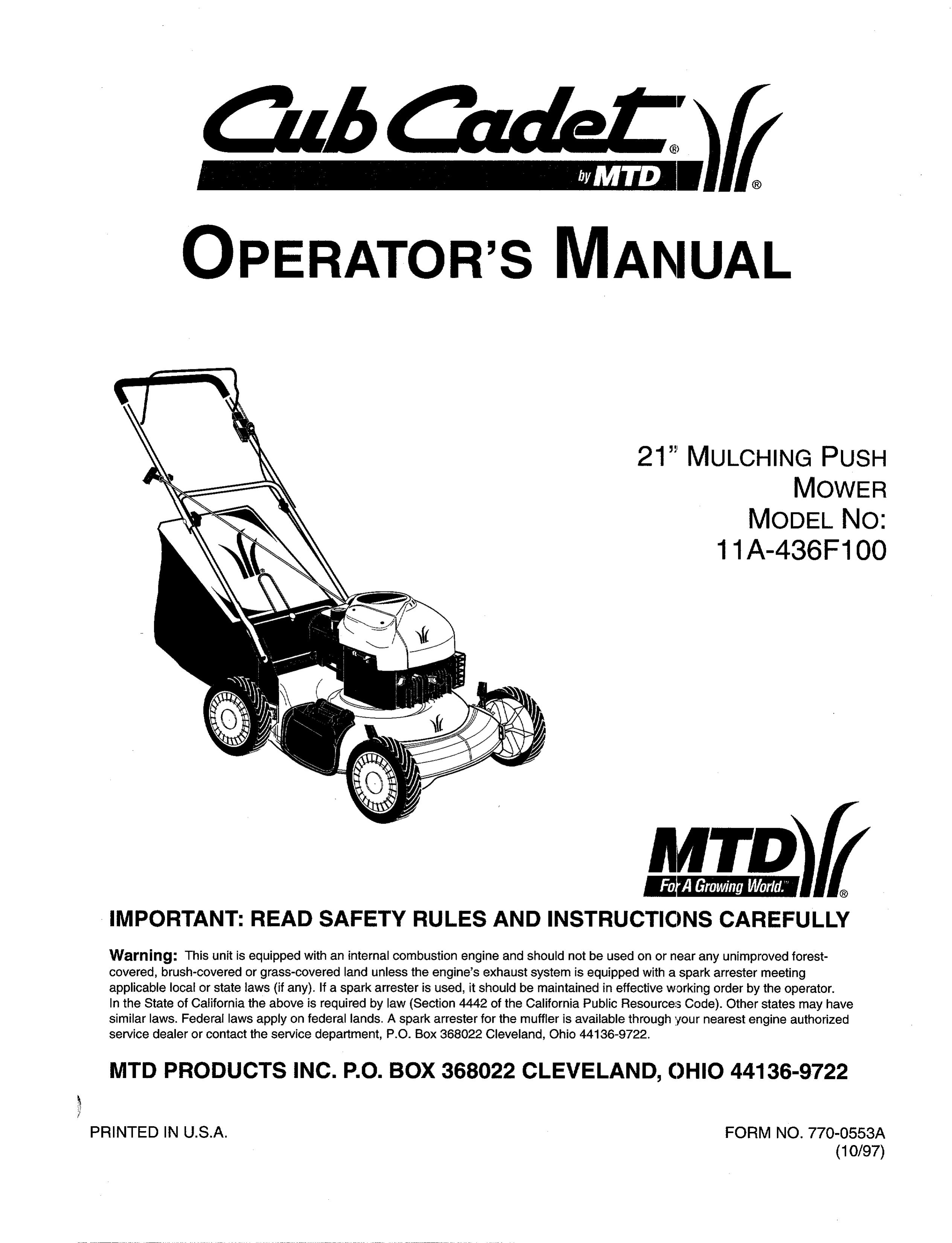 Cub Cadet 11A-436F100 Lawn Mower User Manual
