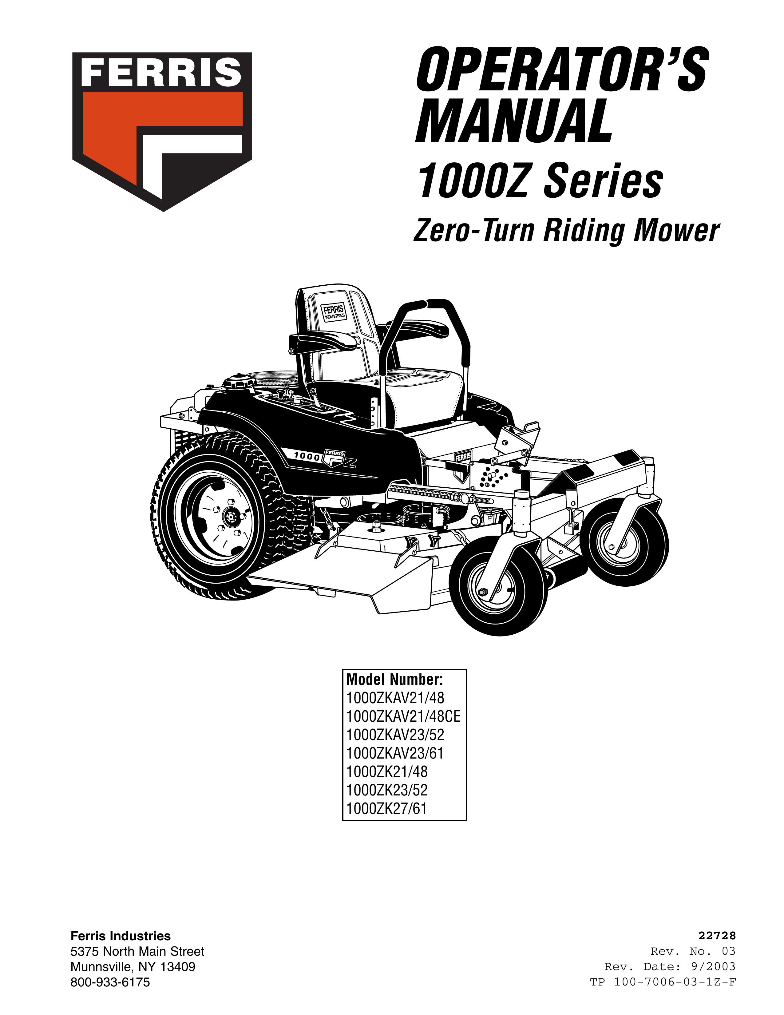 Ferris Industries 1000ZK23/52 Lawn Mower User Manual