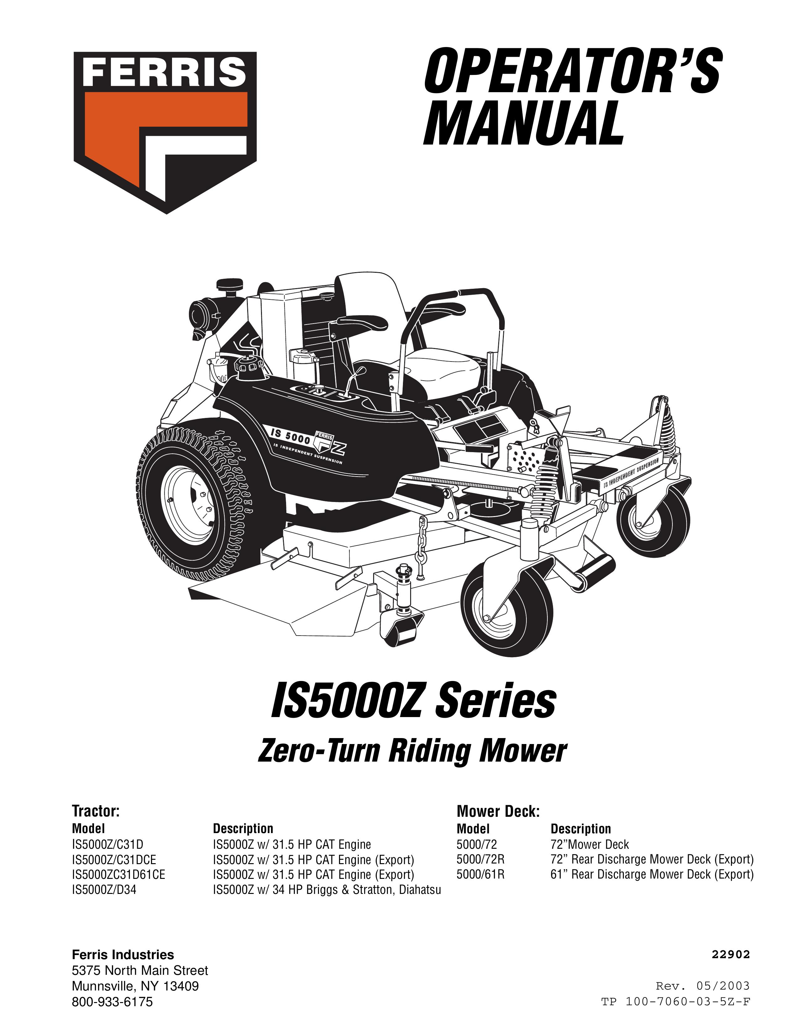 Ferris Industries 5000/61R Lawn Mower User Manual