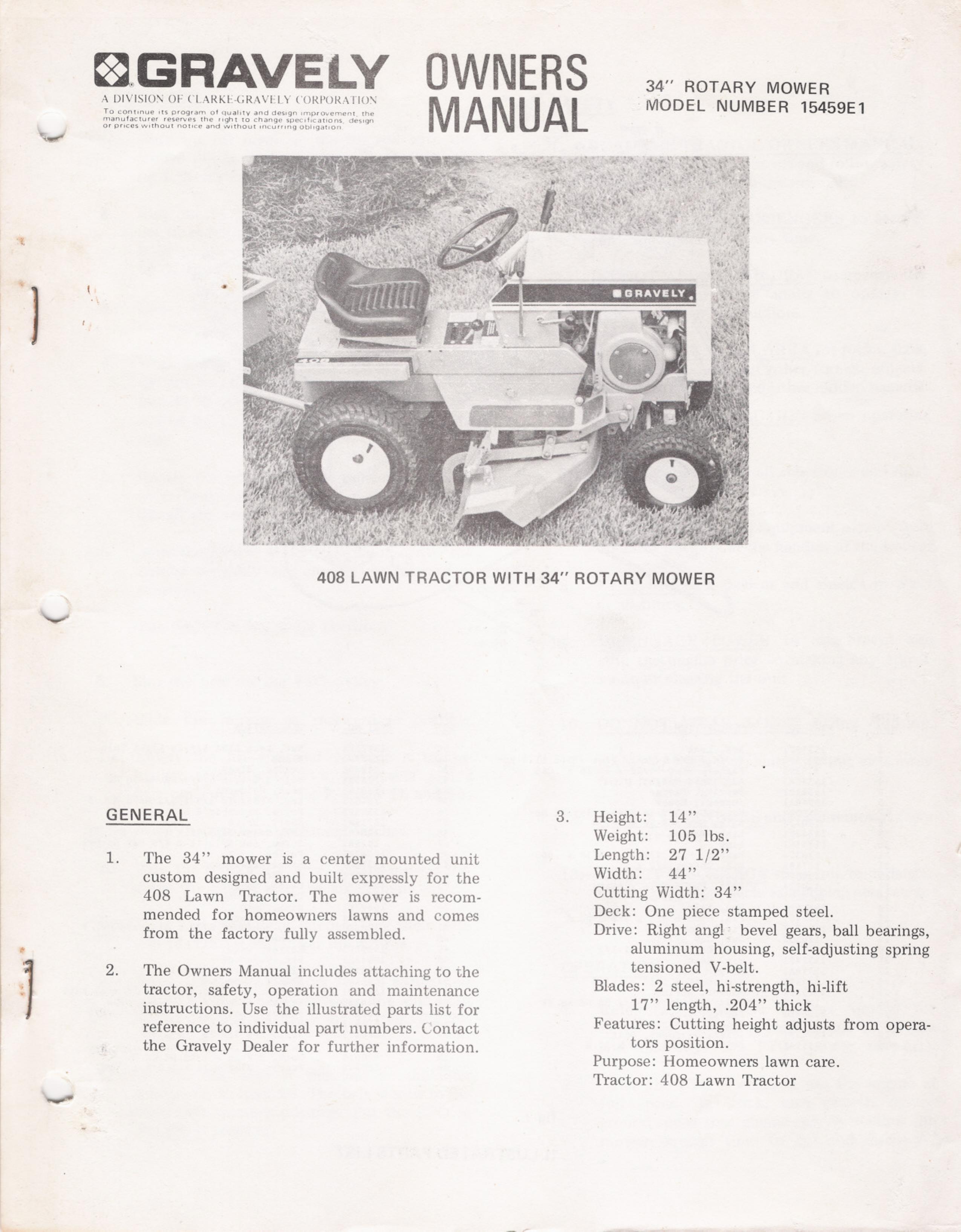 Gravely 1.55E+05 Lawn Mower User Manual