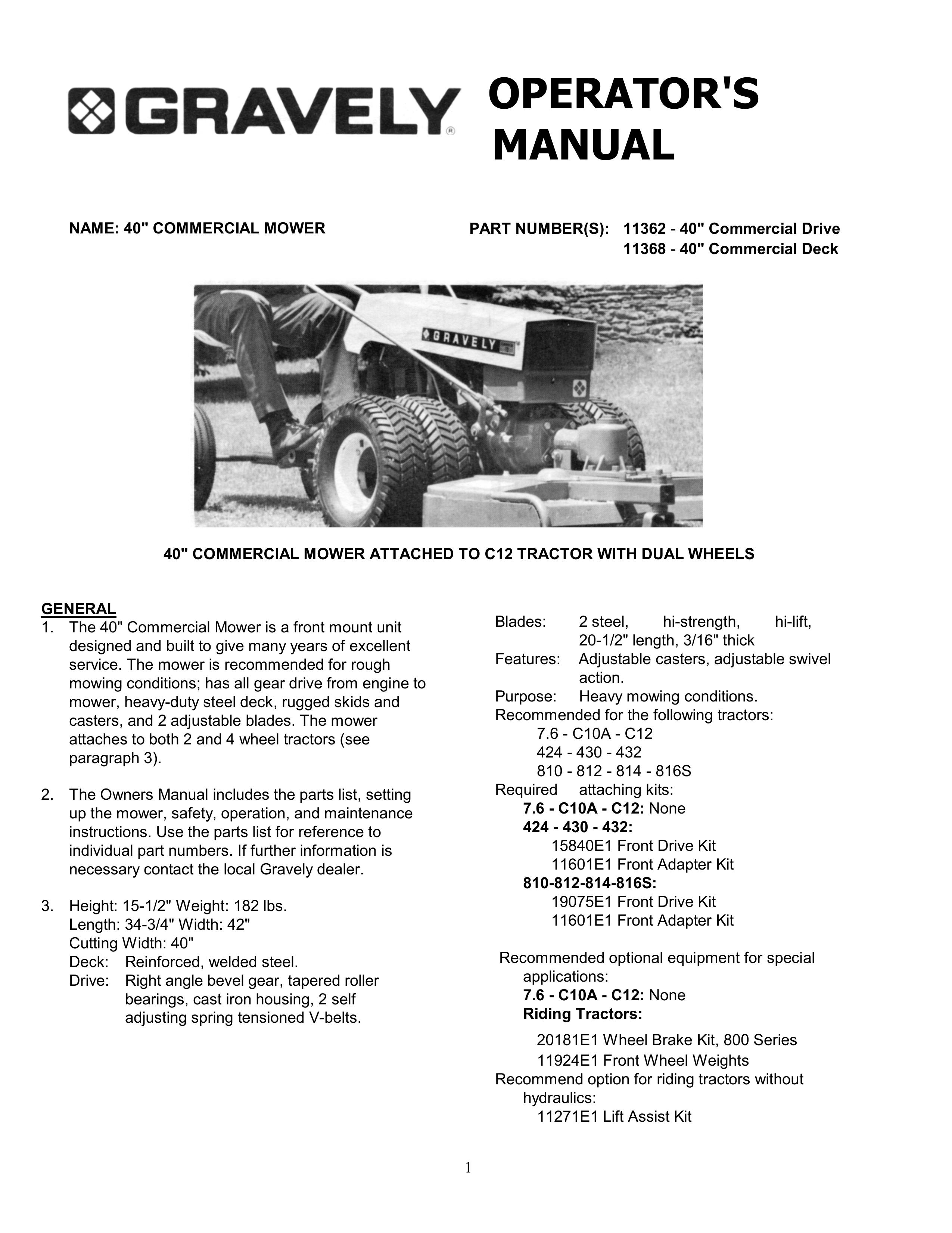 Gravely 11362 Lawn Mower User Manual