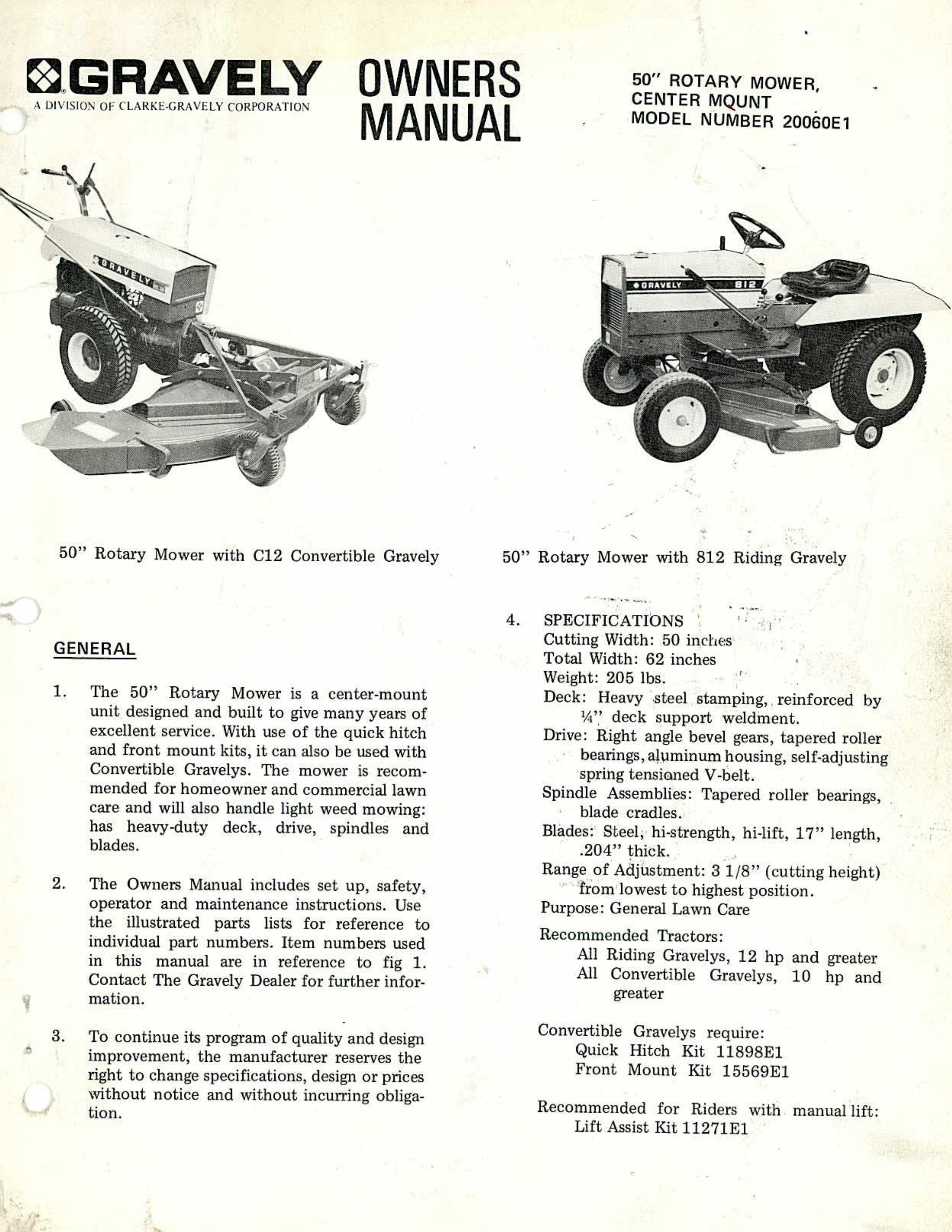 Gravely 2.01E+05 Lawn Mower User Manual