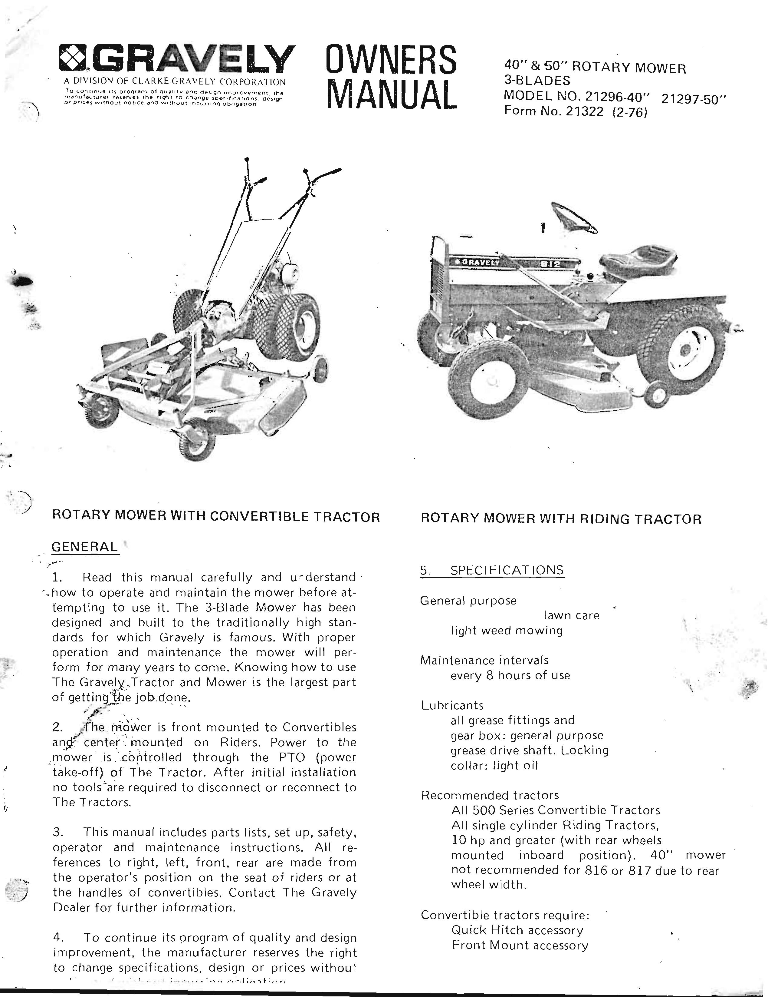 Gravely 21296-50 Lawn Mower User Manual