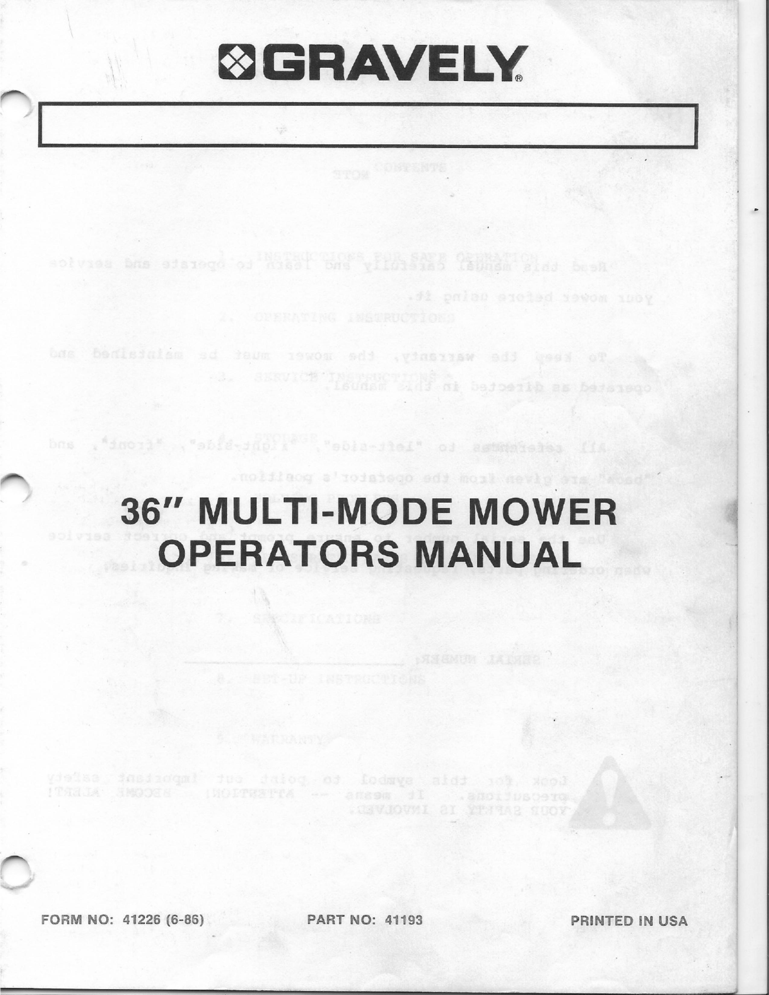 Gravely 41193 Lawn Mower User Manual