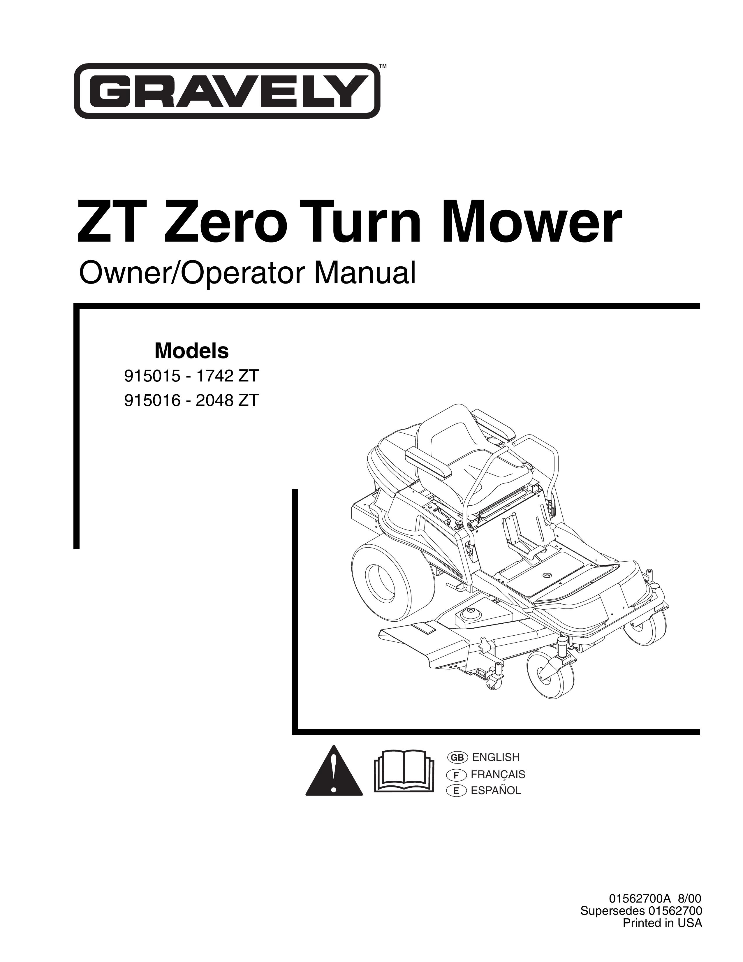 Gravely 915015 - 1742 ZT, 9150156 - 2048 ZT Lawn Mower User Manual