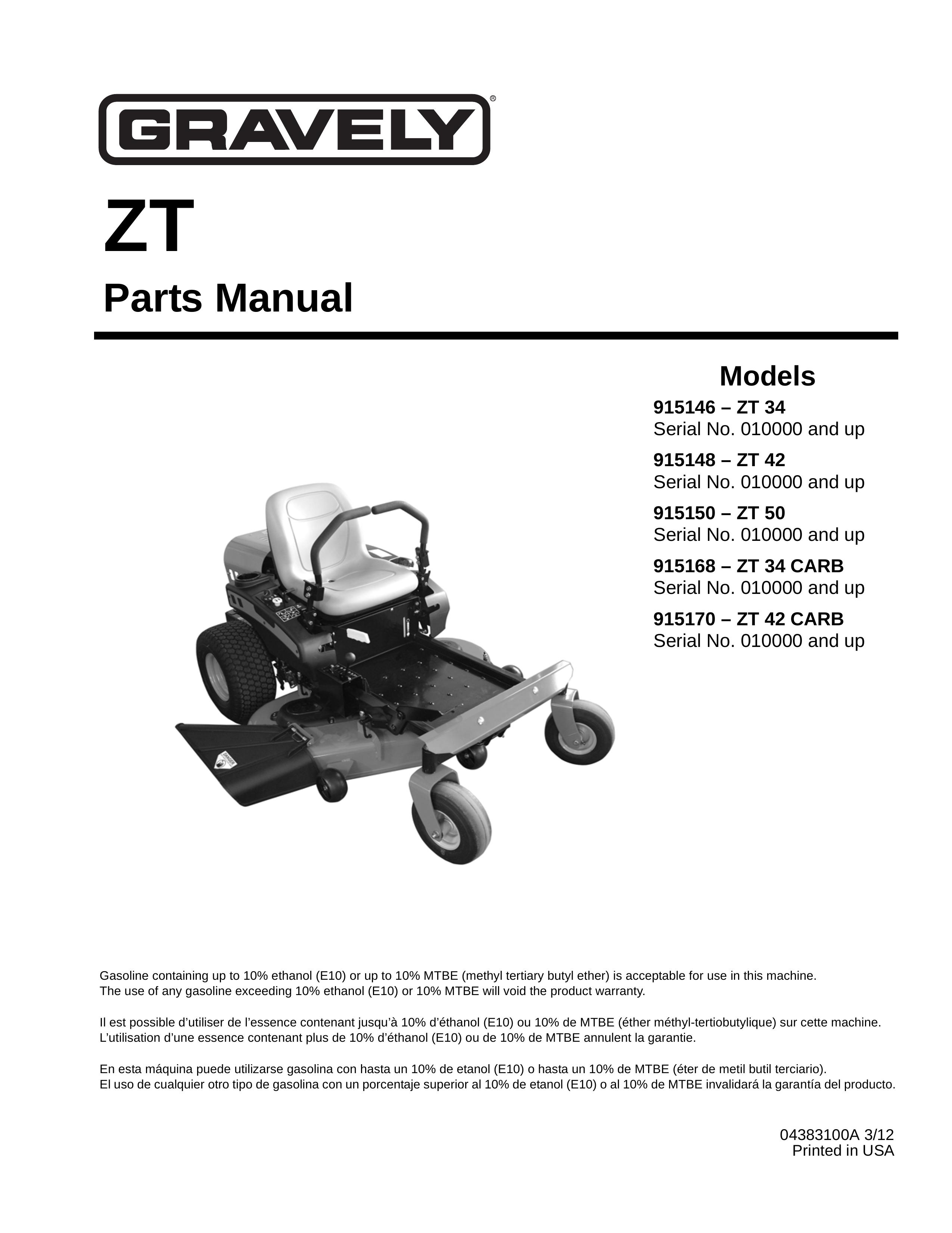 Gravely 915168 - ZT34 CARB Lawn Mower User Manual
