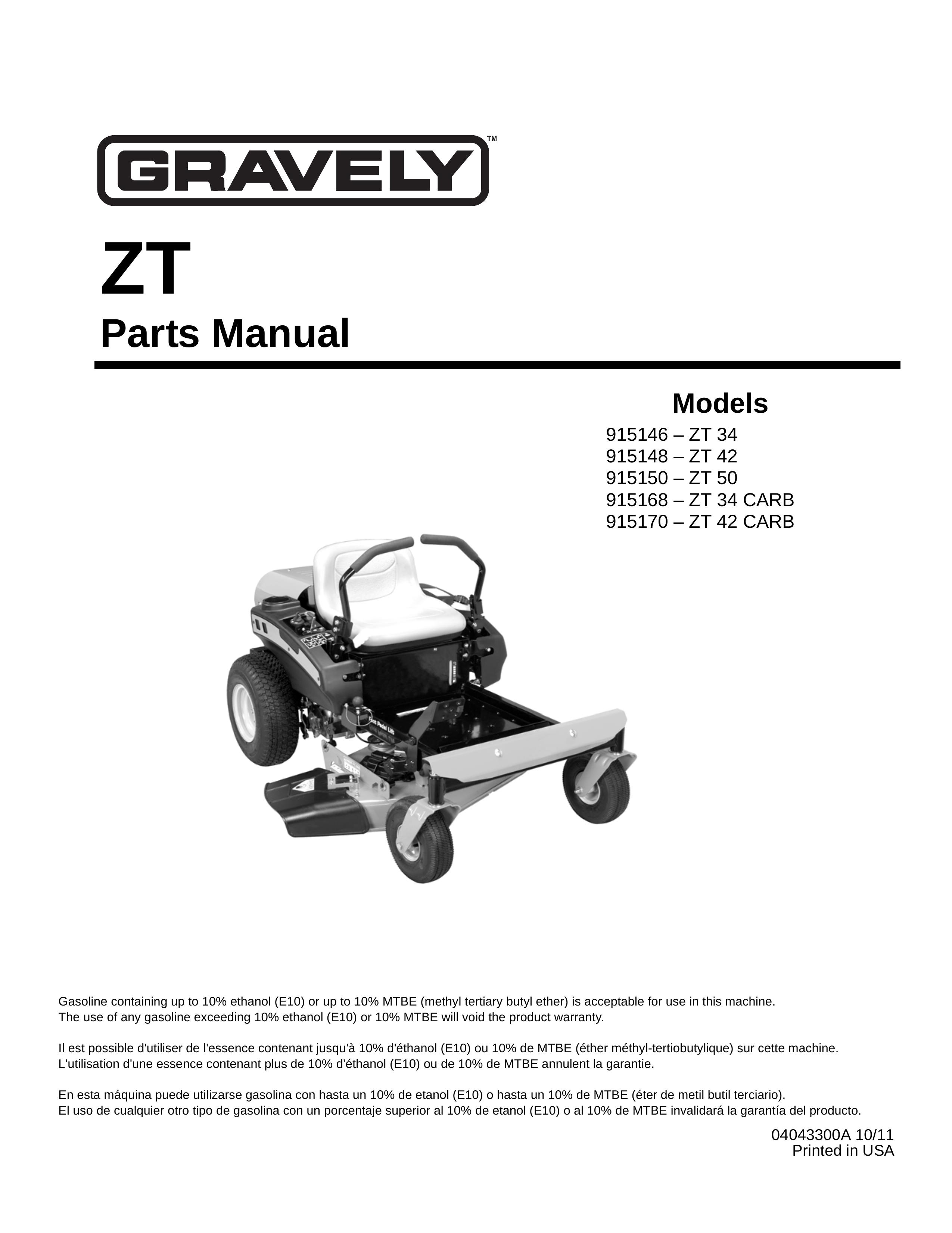 Gravely 915168 ZT 34 CARB Lawn Mower User Manual