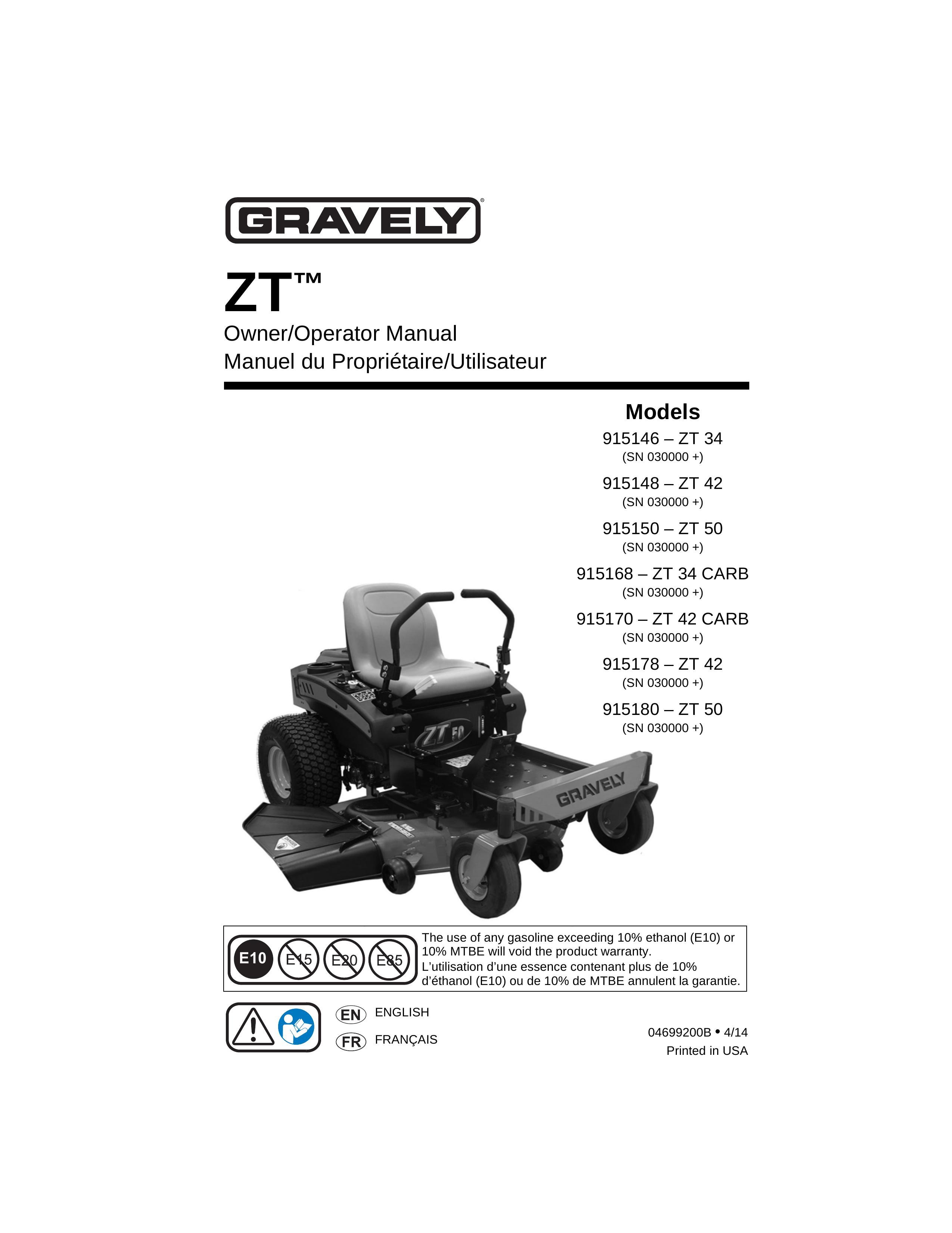 Gravely 915170 -ZT42 CARB Lawn Mower User Manual