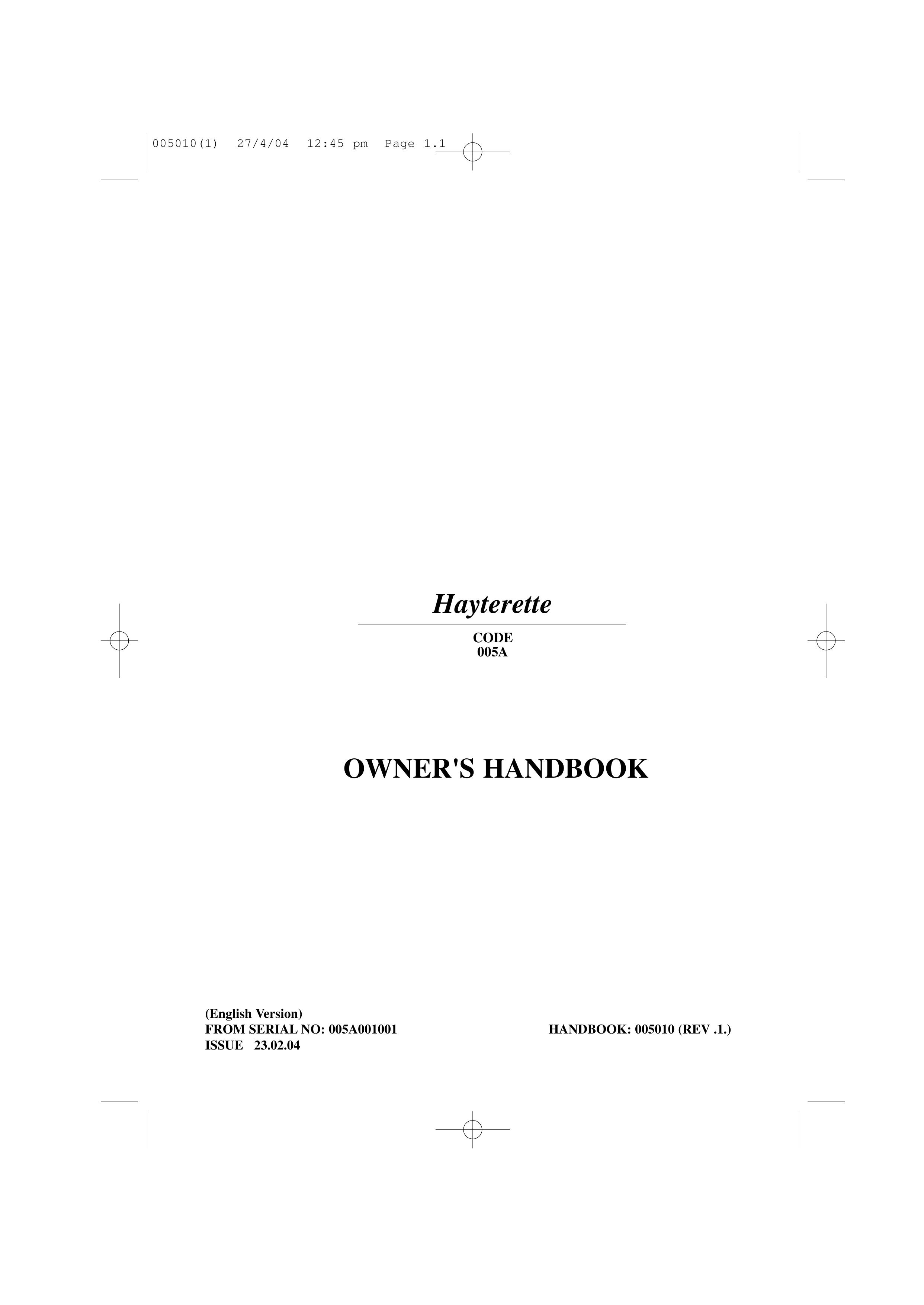 Hayter Mowers 005A Lawn Mower User Manual
