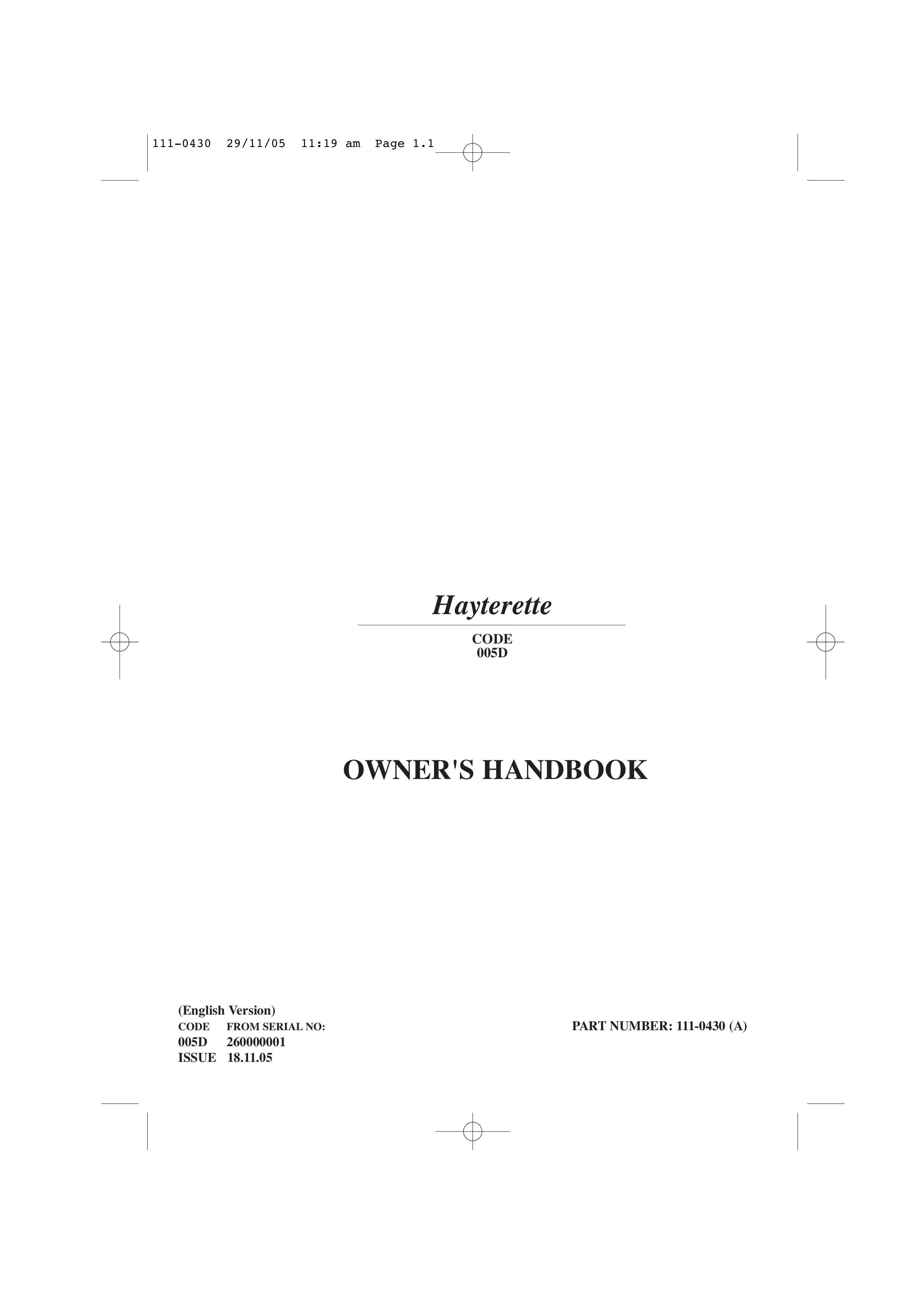 Hayter Mowers 005D Lawn Mower User Manual