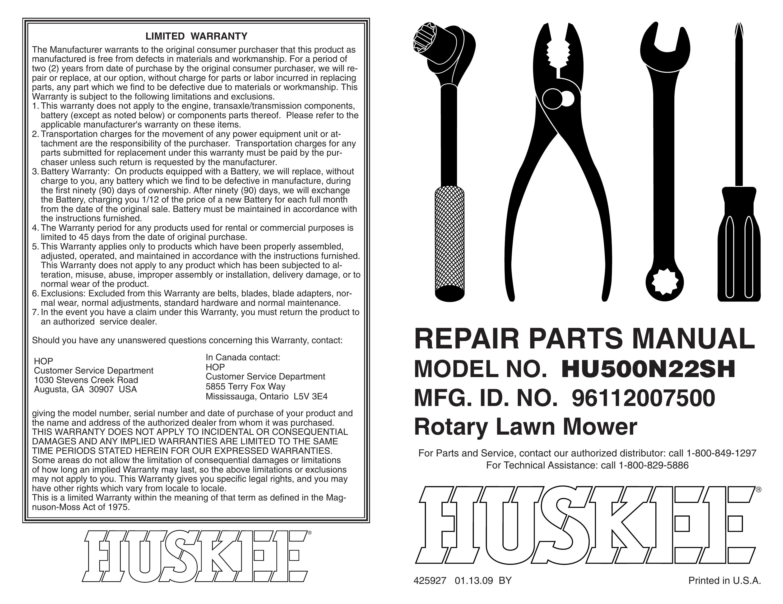 Huskee HU500N22SH Lawn Mower User Manual