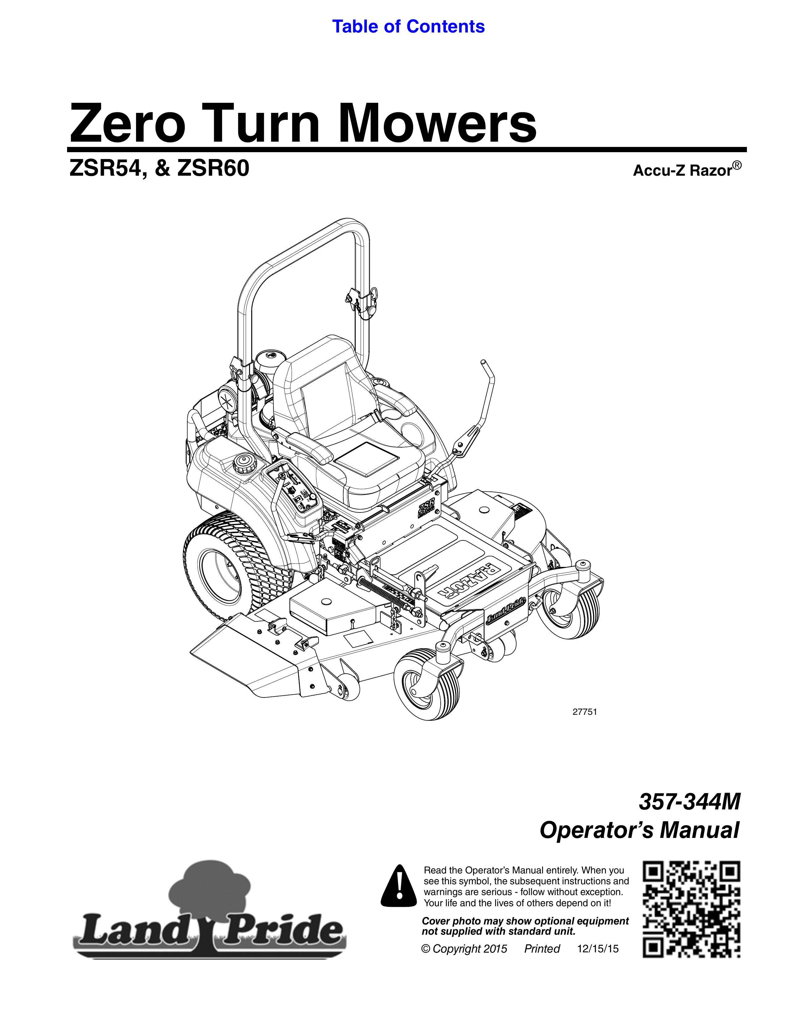 Land Pride & ZSR60 Lawn Mower User Manual