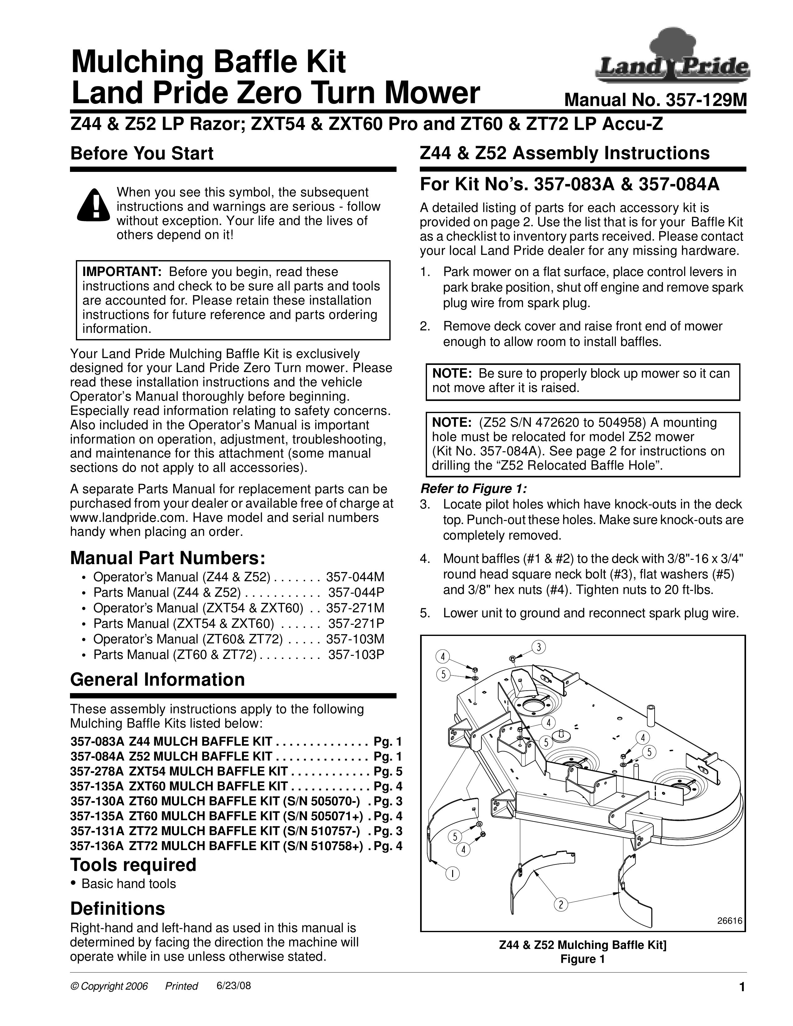 Land Pride 357-131A ZT72 Lawn Mower User Manual