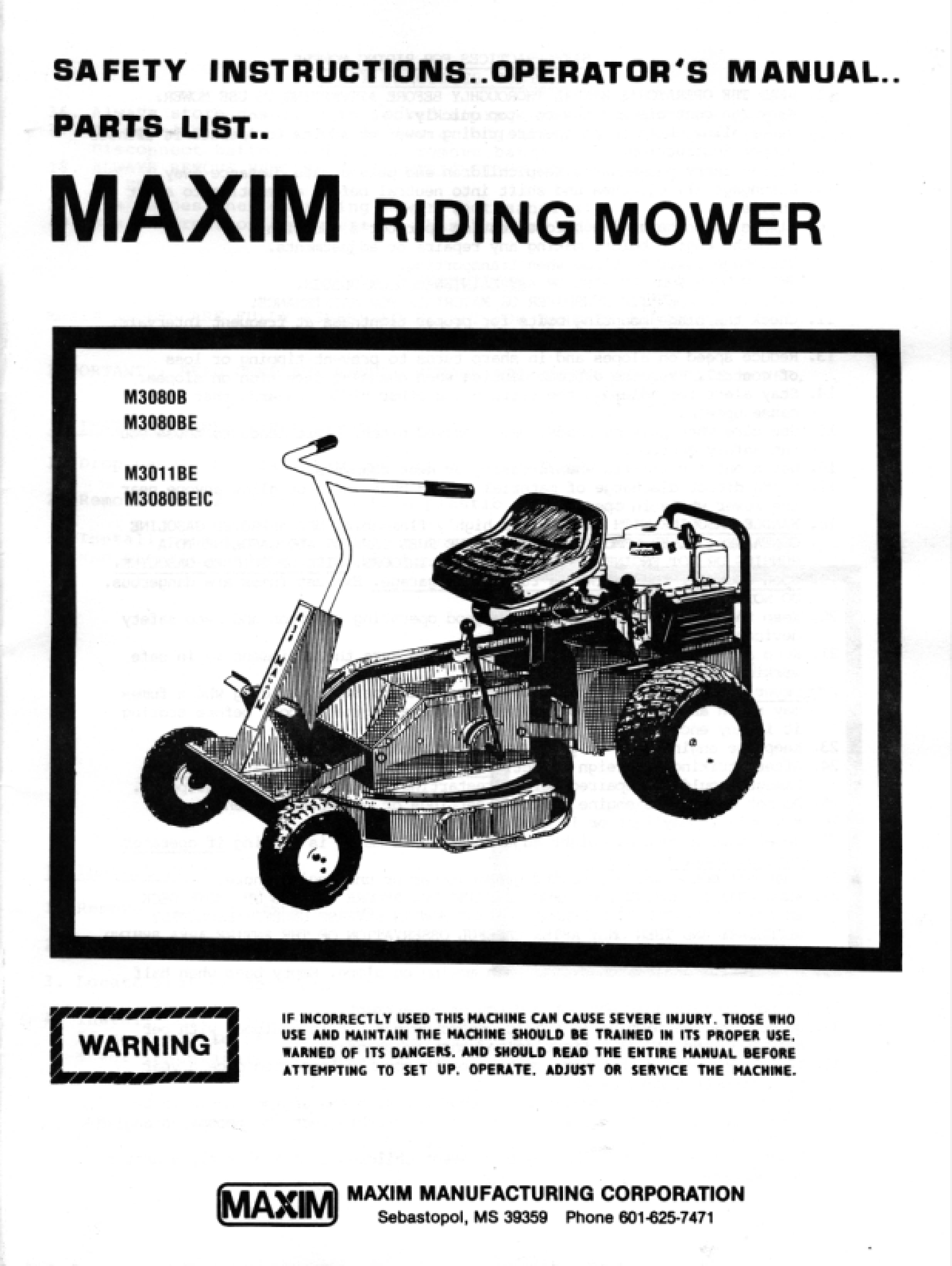 Maxim M3011BE Lawn Mower User Manual