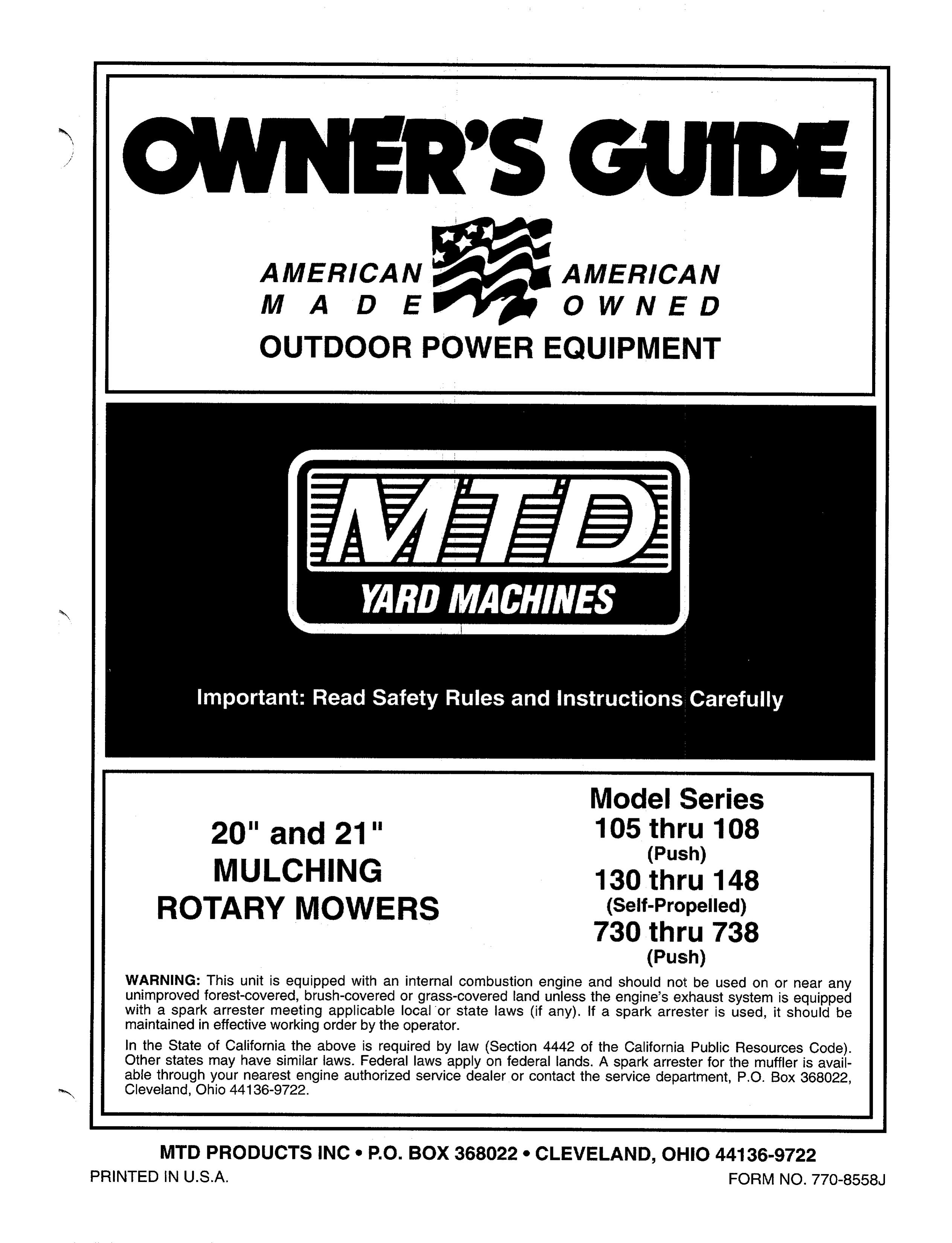 MTD 105 thru 108 Series, 130 thru 148 Series, 730 thru 738 Series Lawn Mower User Manual