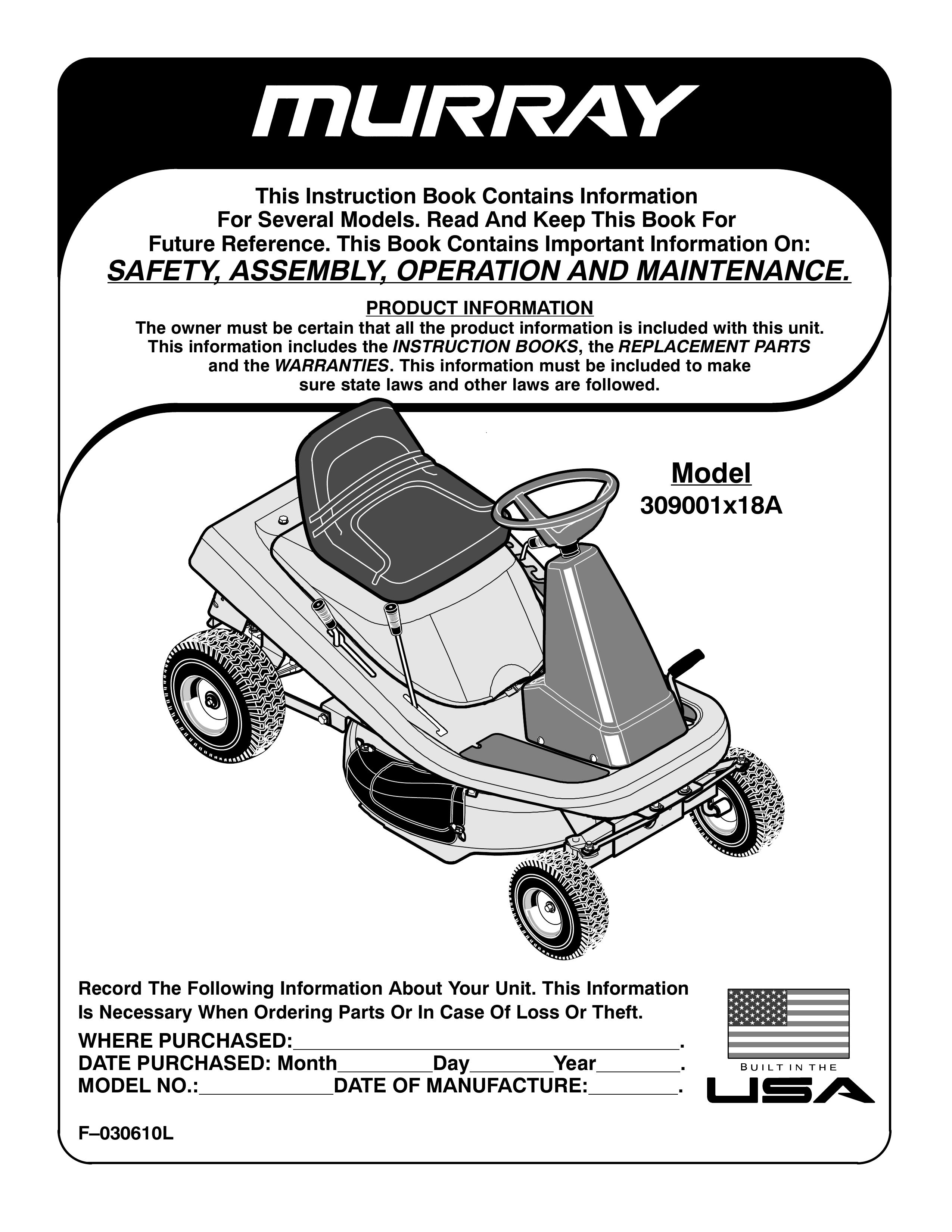 Murray 309001x18A Lawn Mower User Manual