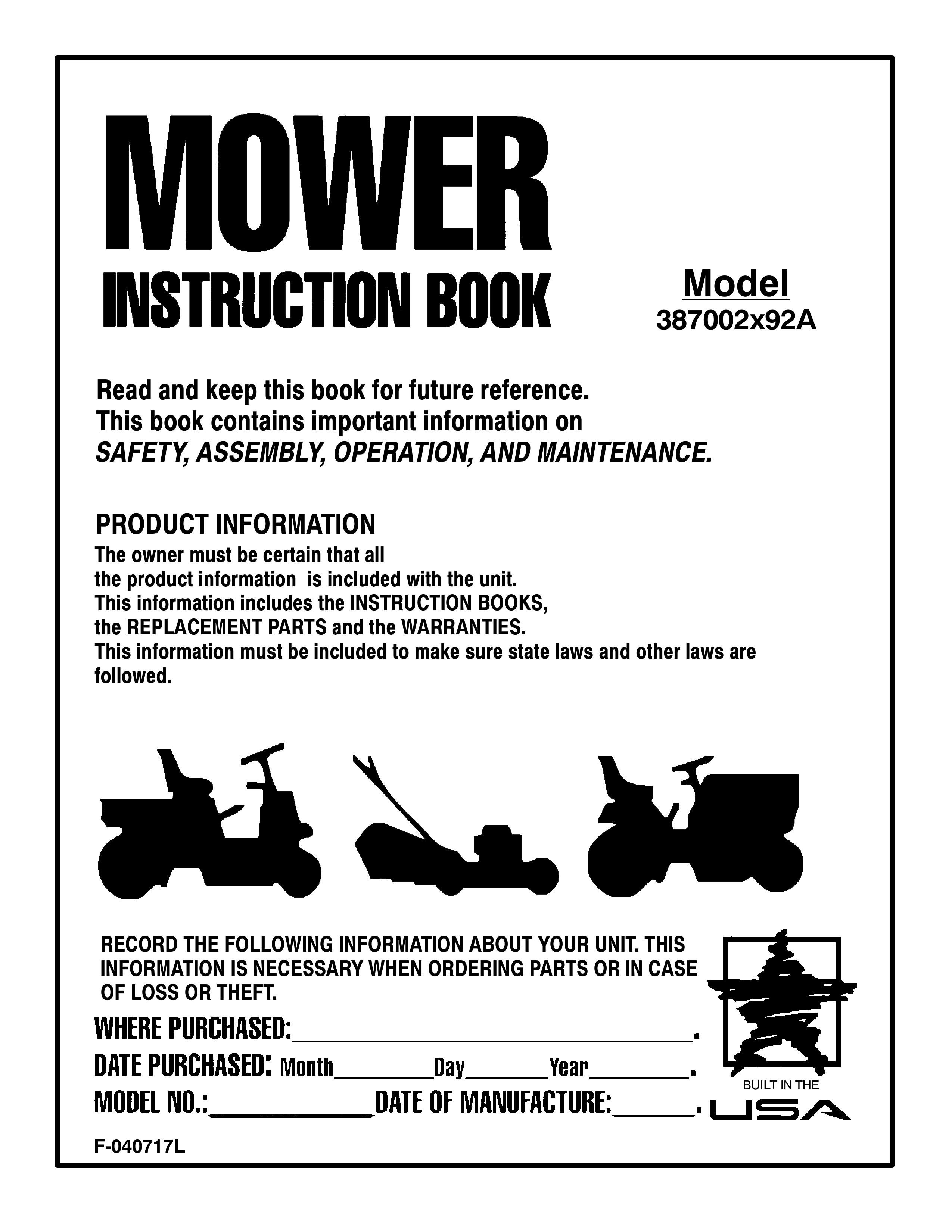 Murray 387002x92A Lawn Mower User Manual