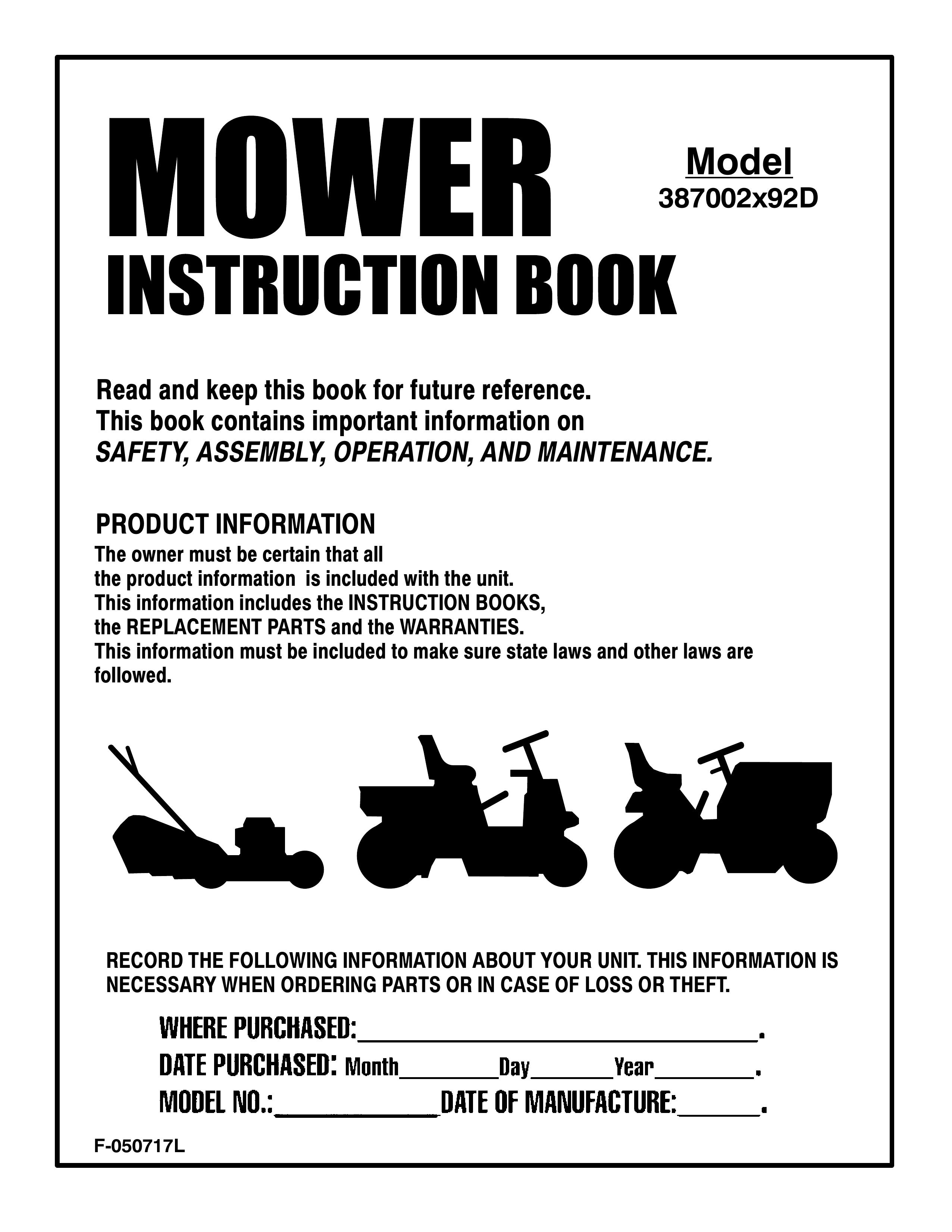 Murray 387002x92D Lawn Mower User Manual
