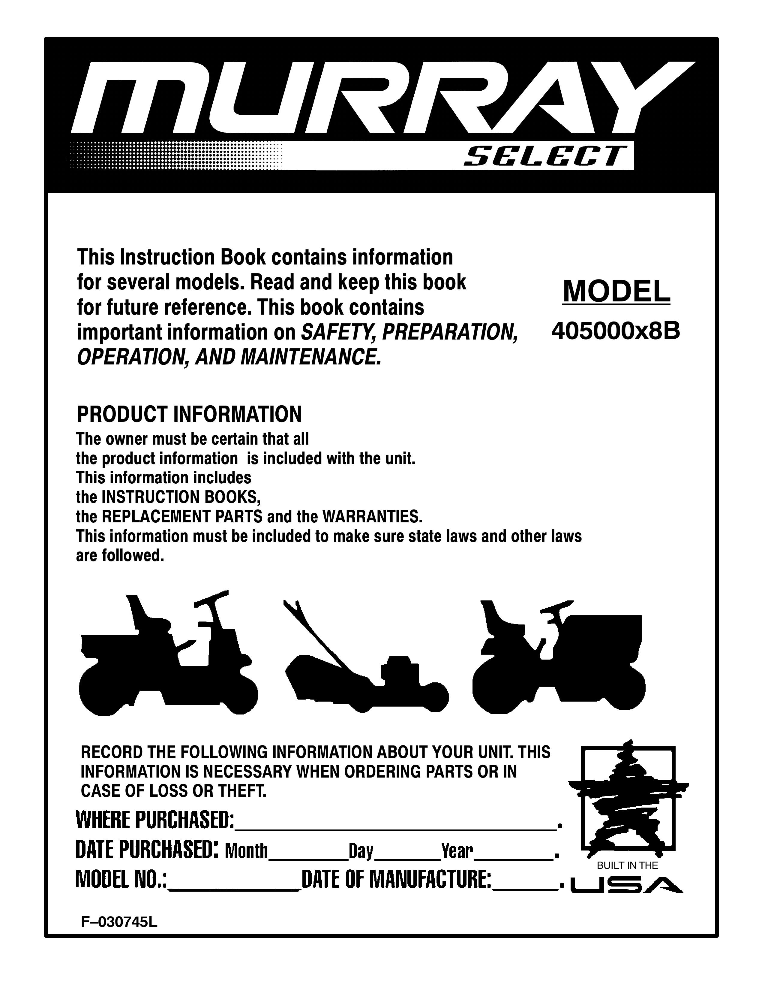 Murray 405000x8B Lawn Mower User Manual