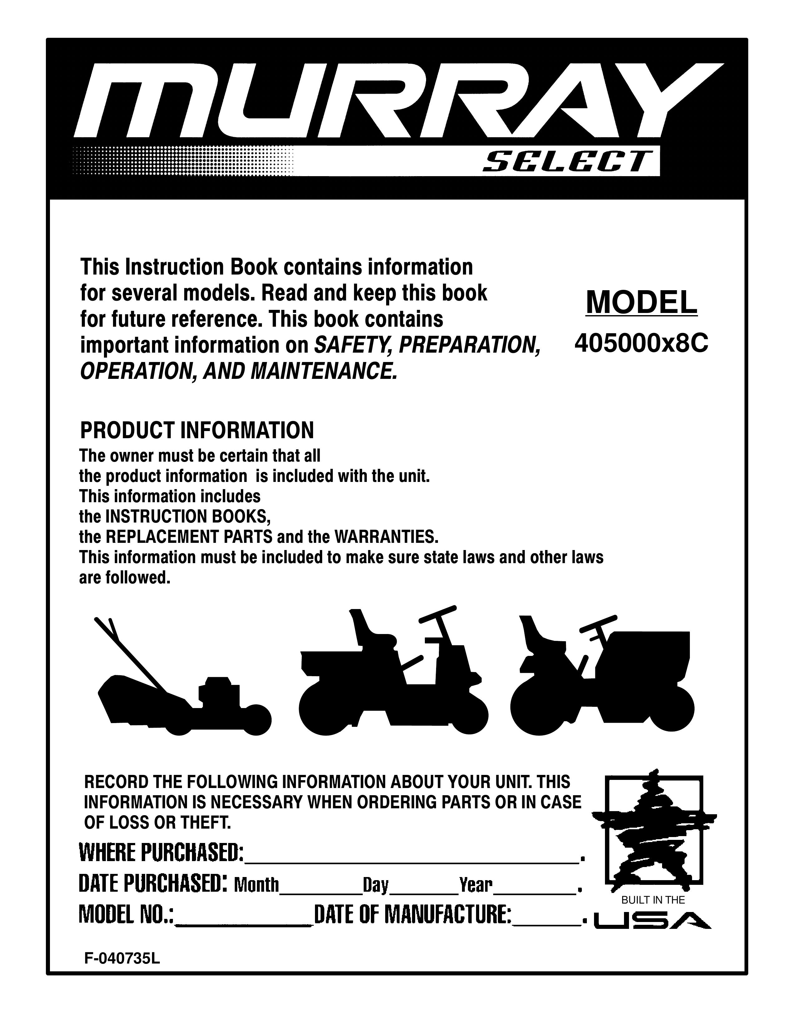 Murray 405000x8C Lawn Mower User Manual