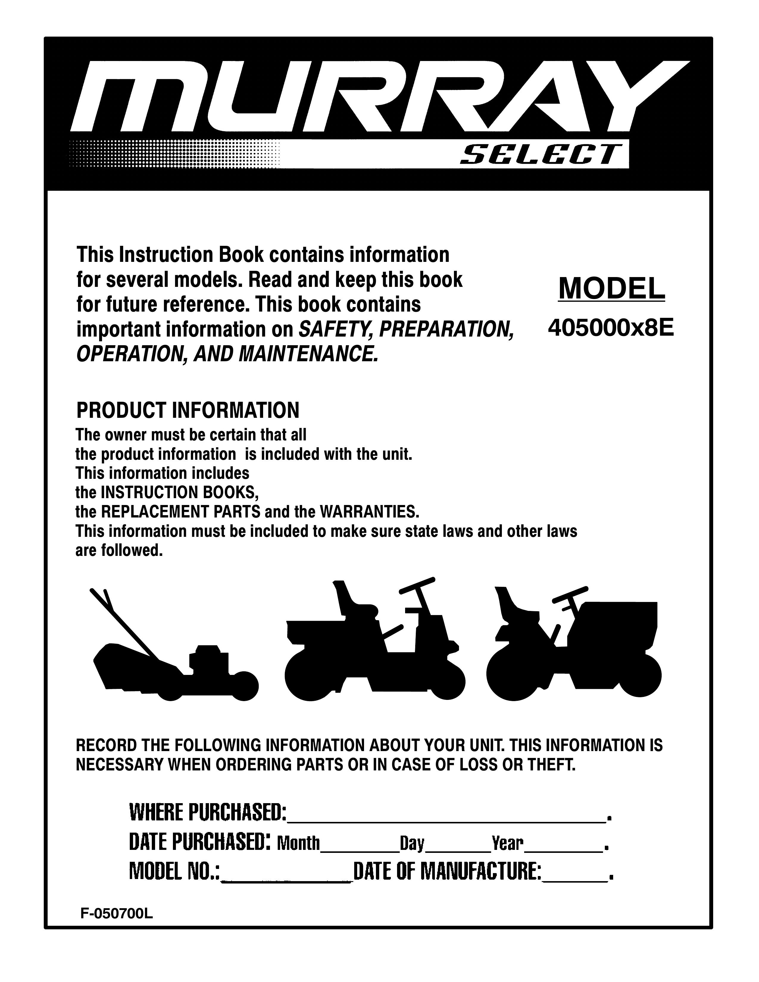 Murray 405000x8E Lawn Mower User Manual