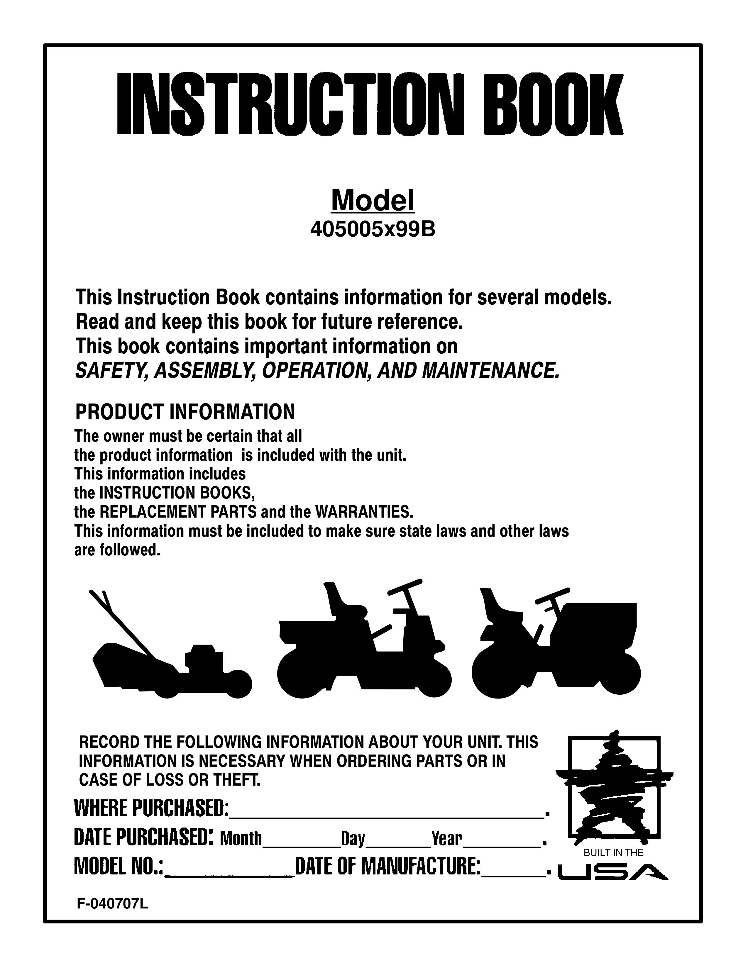 Murray 405005x99B Lawn Mower User Manual