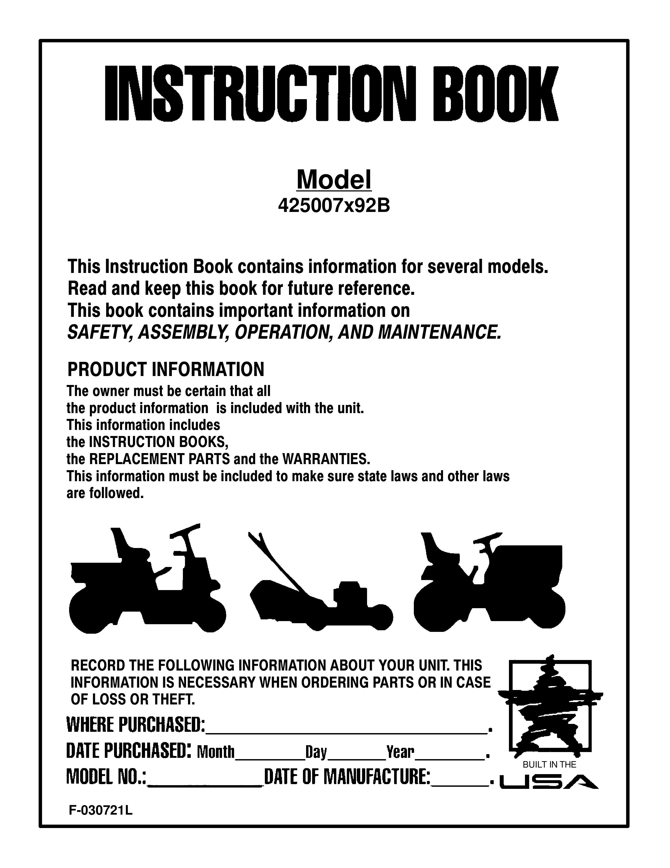 Murray 425007x92B Lawn Mower User Manual