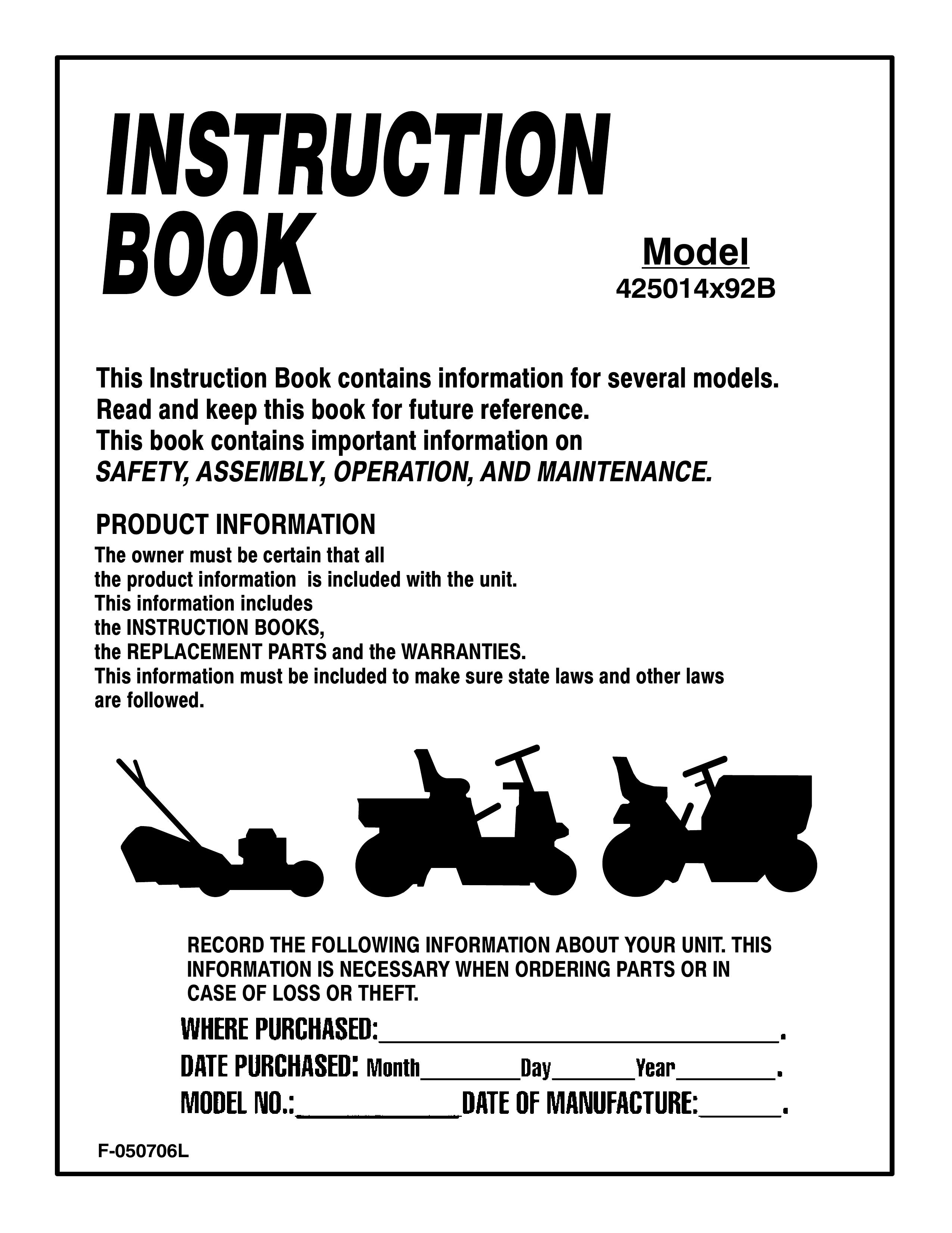 Murray 425014x92B Lawn Mower User Manual