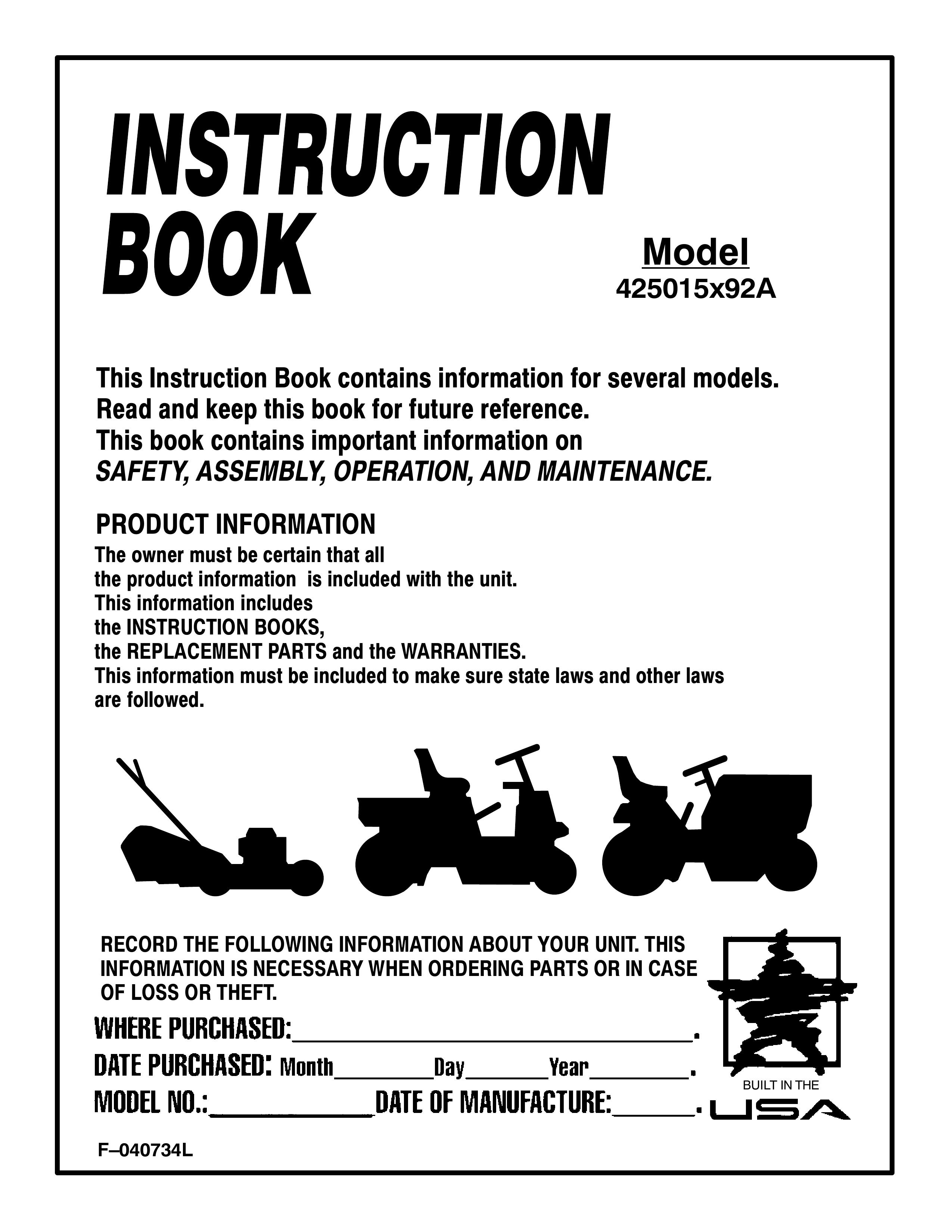 Murray 425015x92A Lawn Mower User Manual