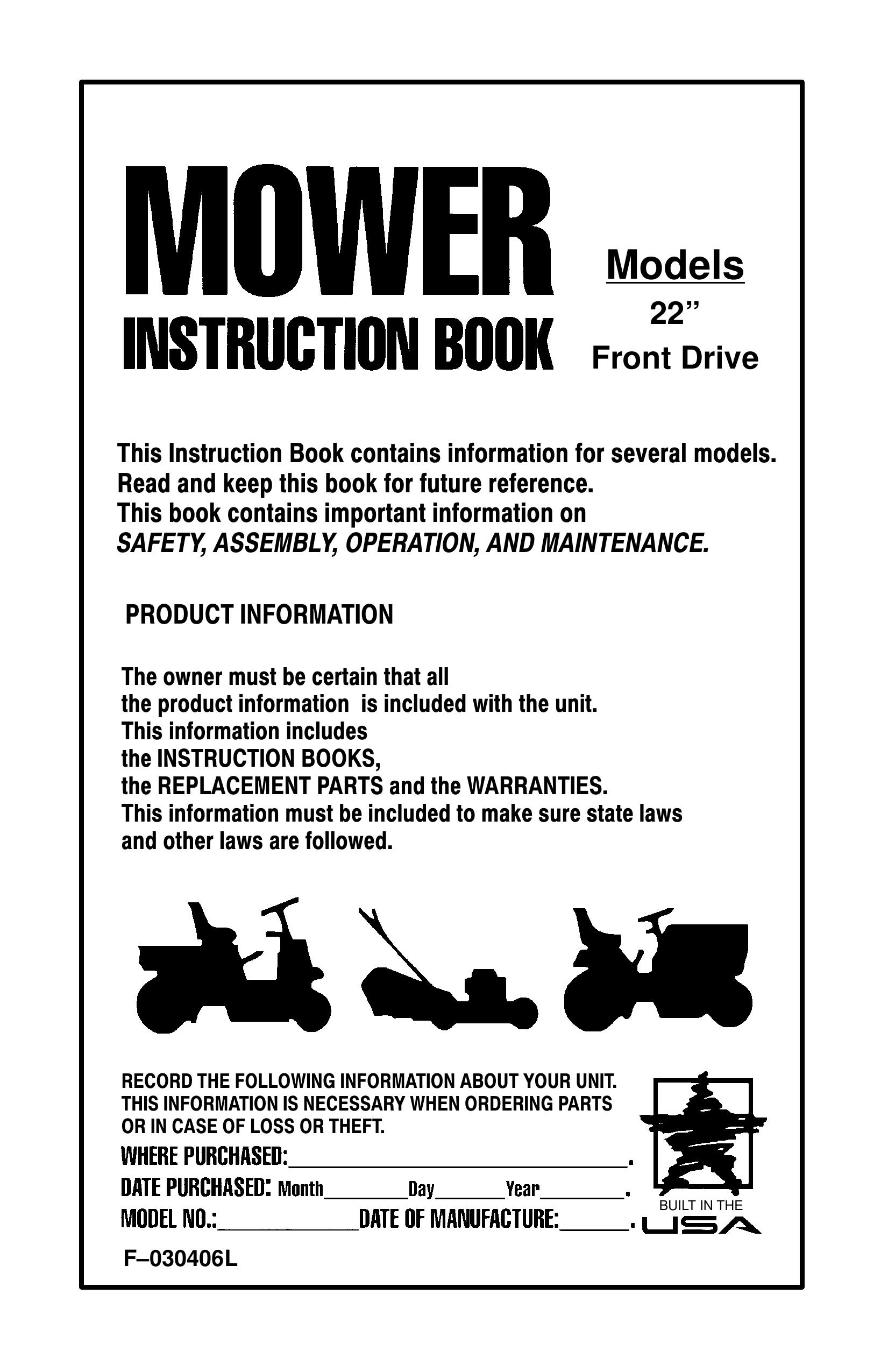 Murray Models 22" Lawn Mower User Manual