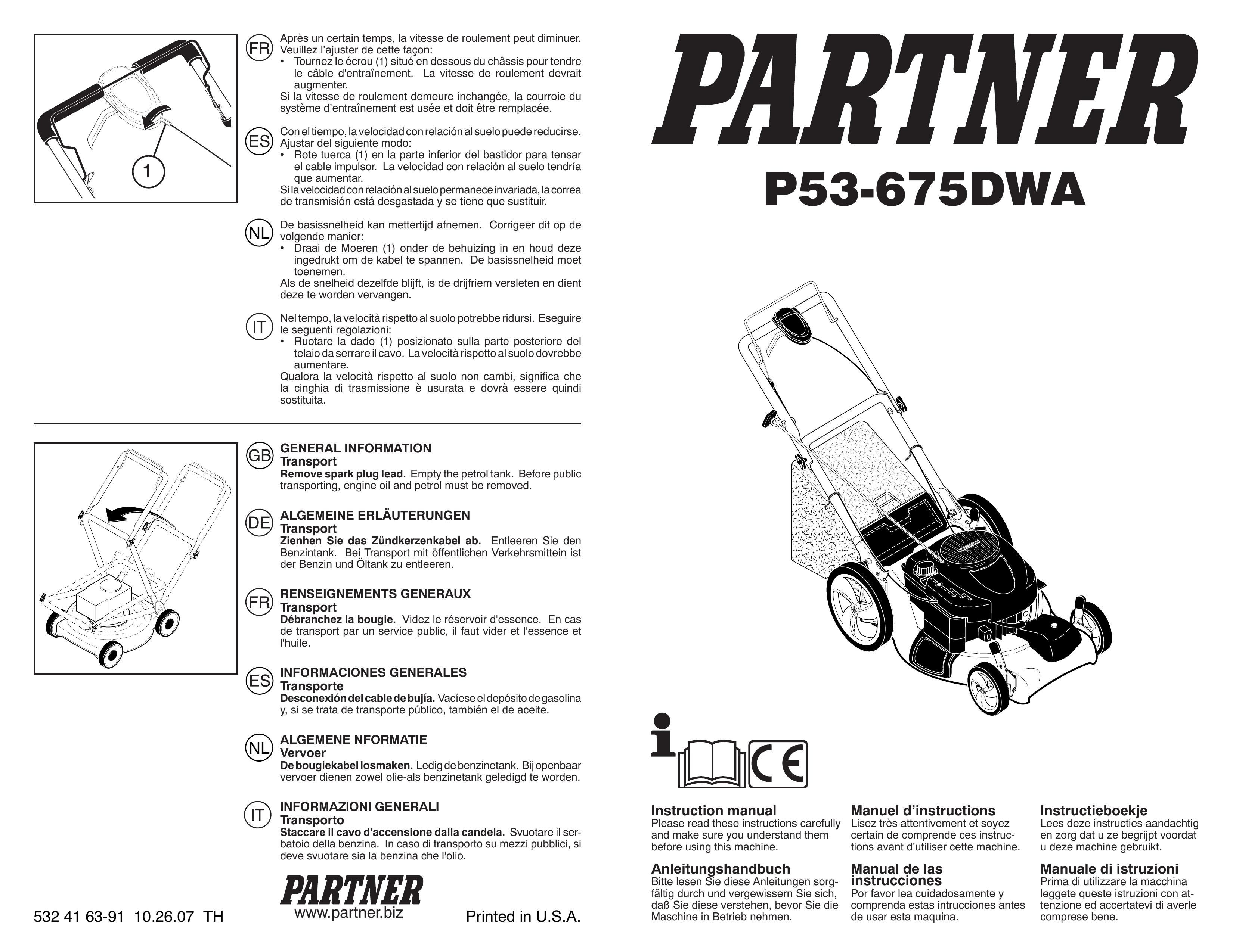 Partner Tech P53-675DWA Lawn Mower User Manual