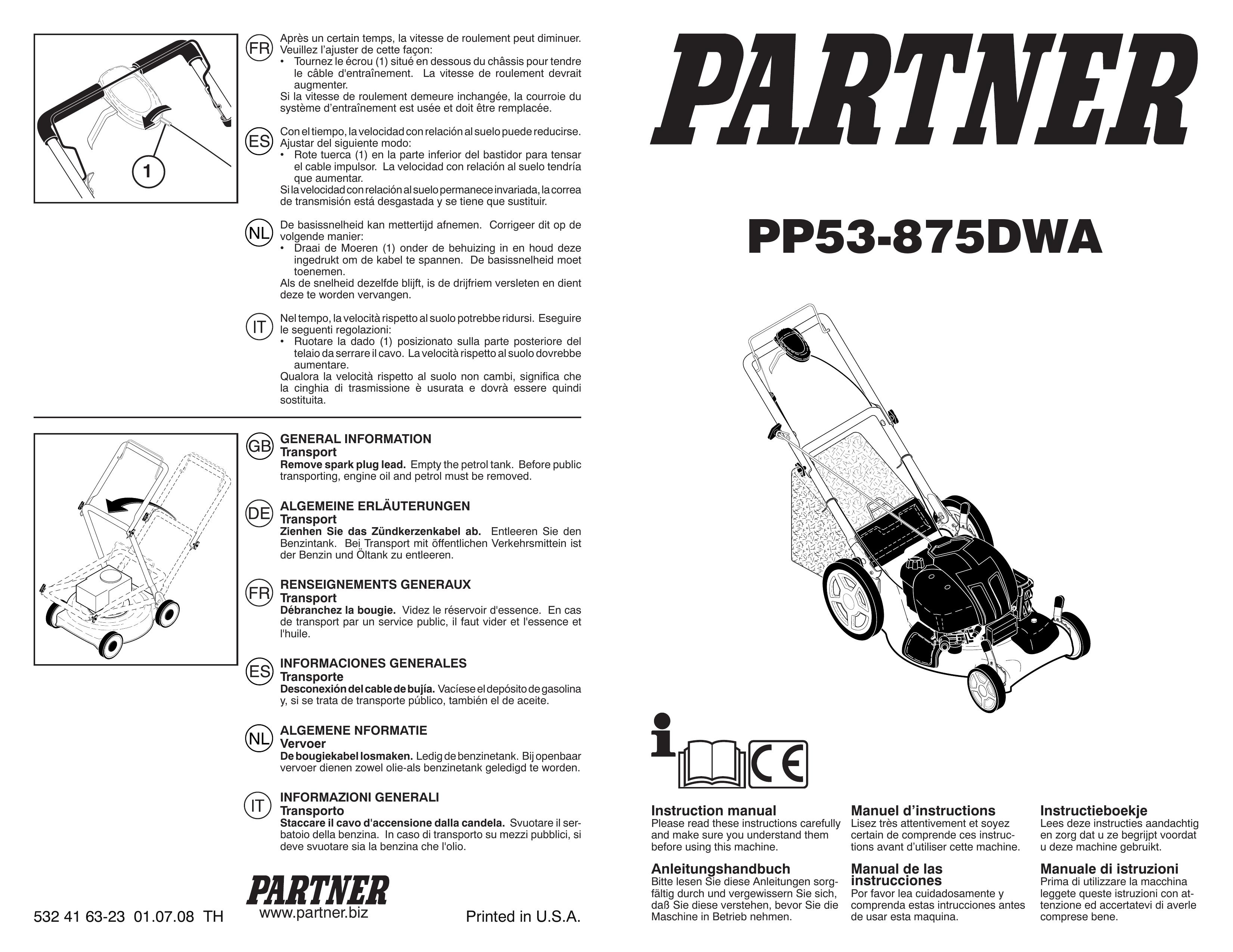 Partner Tech PP53-875DWA Lawn Mower User Manual