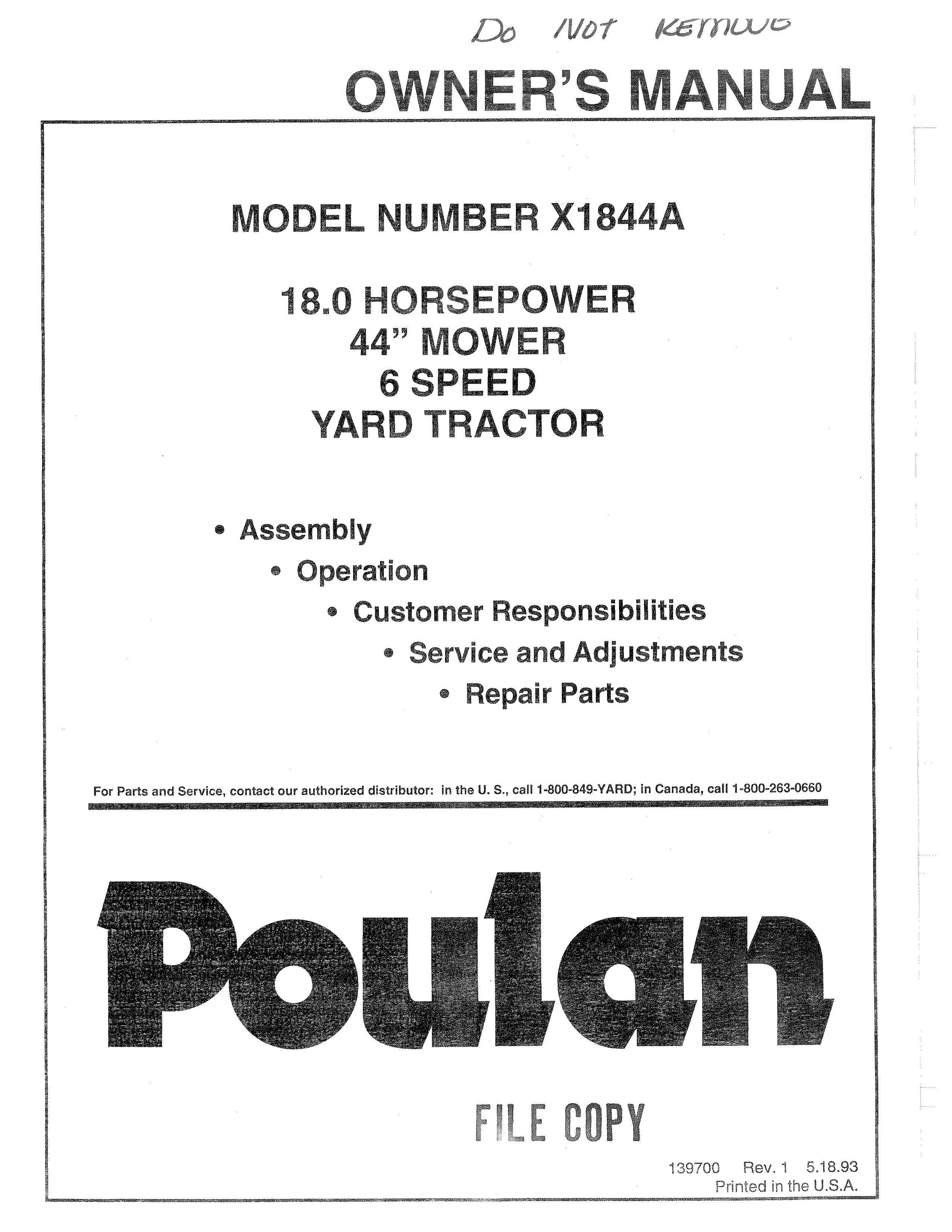 Poulan 139700 Lawn Mower User Manual