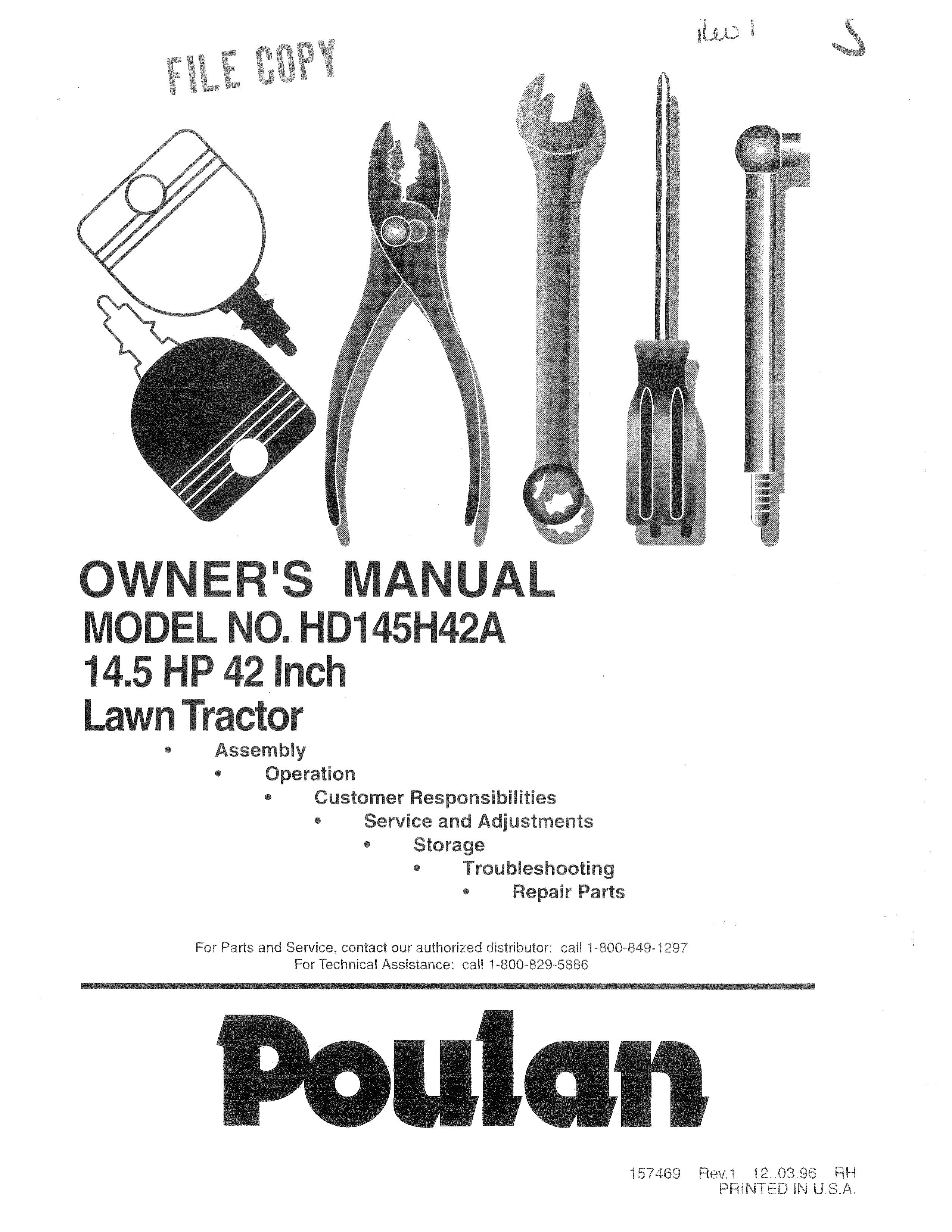 Poulan 157469 Lawn Mower User Manual