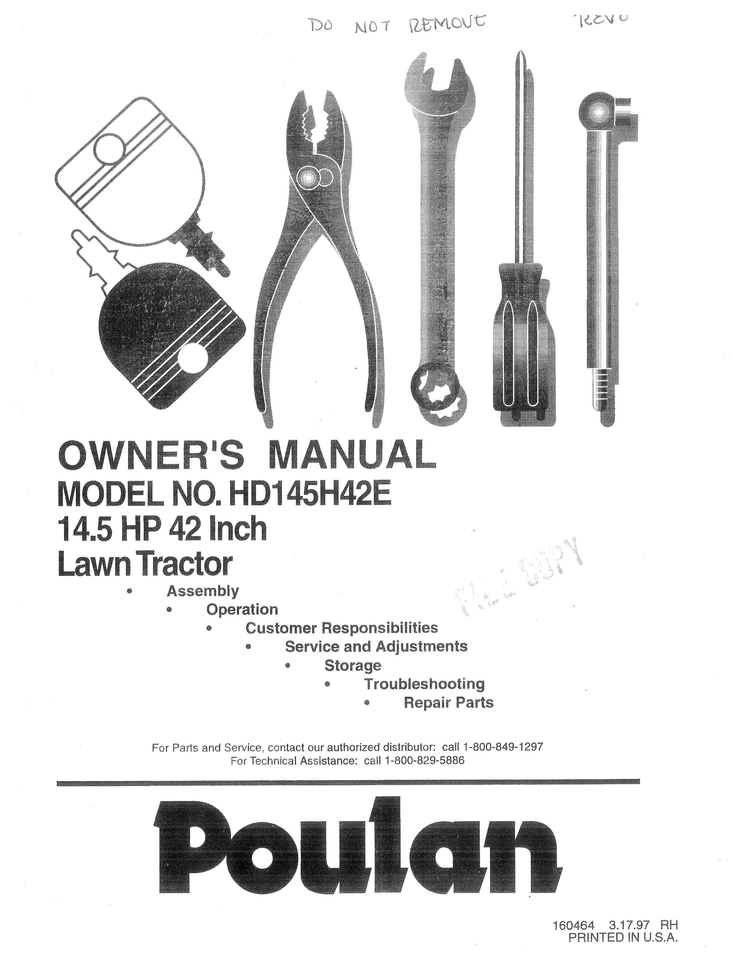 Poulan 160464 Lawn Mower User Manual